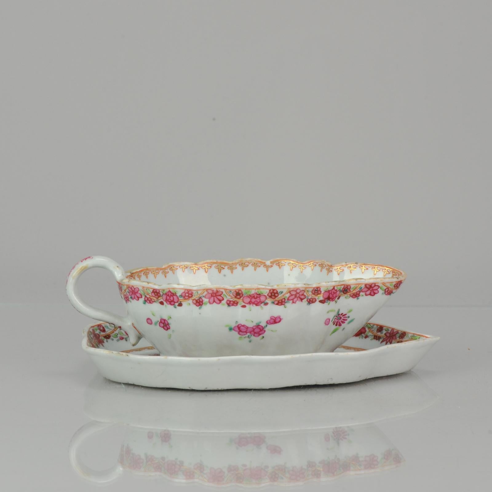 A very nicely decorated sauce boat With matching undertray.

Decorated with a floral scene

This very Rococo design was very popular in the middle of the 18th century.

Additional information:
Material: Porcelain & Pottery
Region of Origin: