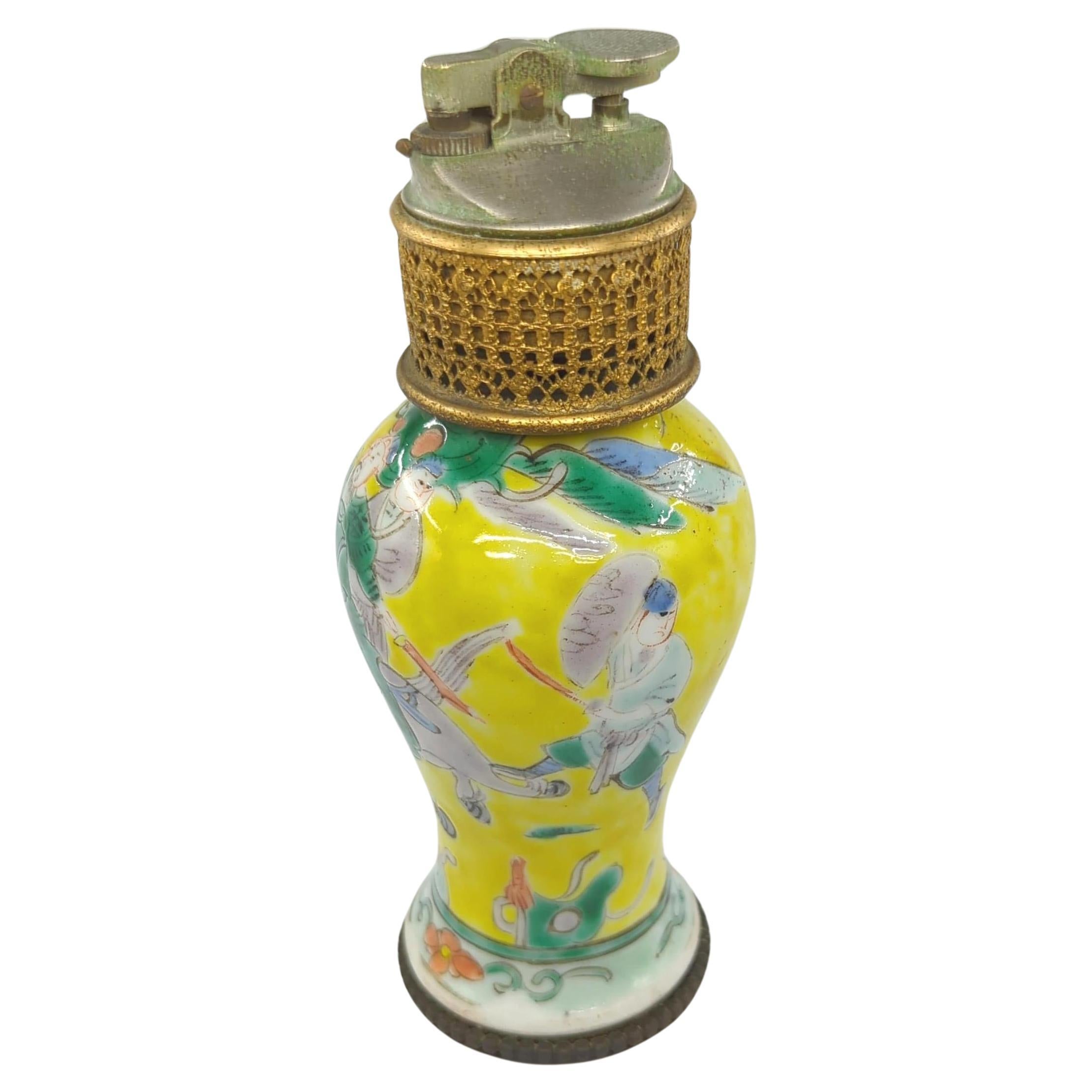 20th Century Antique Chinese Porcelain Famille Rose Sancai Meiping Mounted Lighter mid 20c For Sale