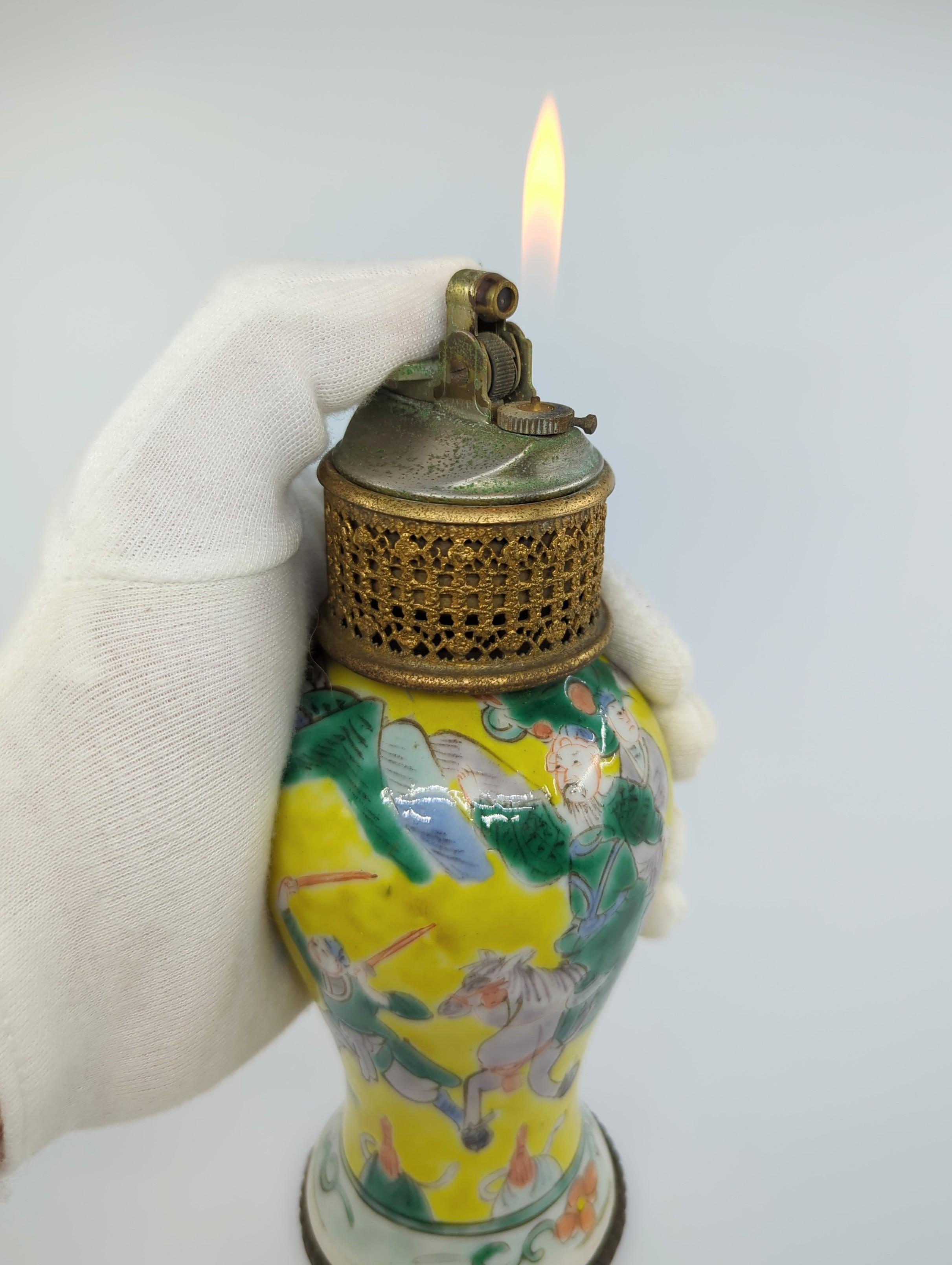 Antique Chinese Porcelain Famille Rose Sancai Meiping Mounted Lighter mid 20c For Sale 3