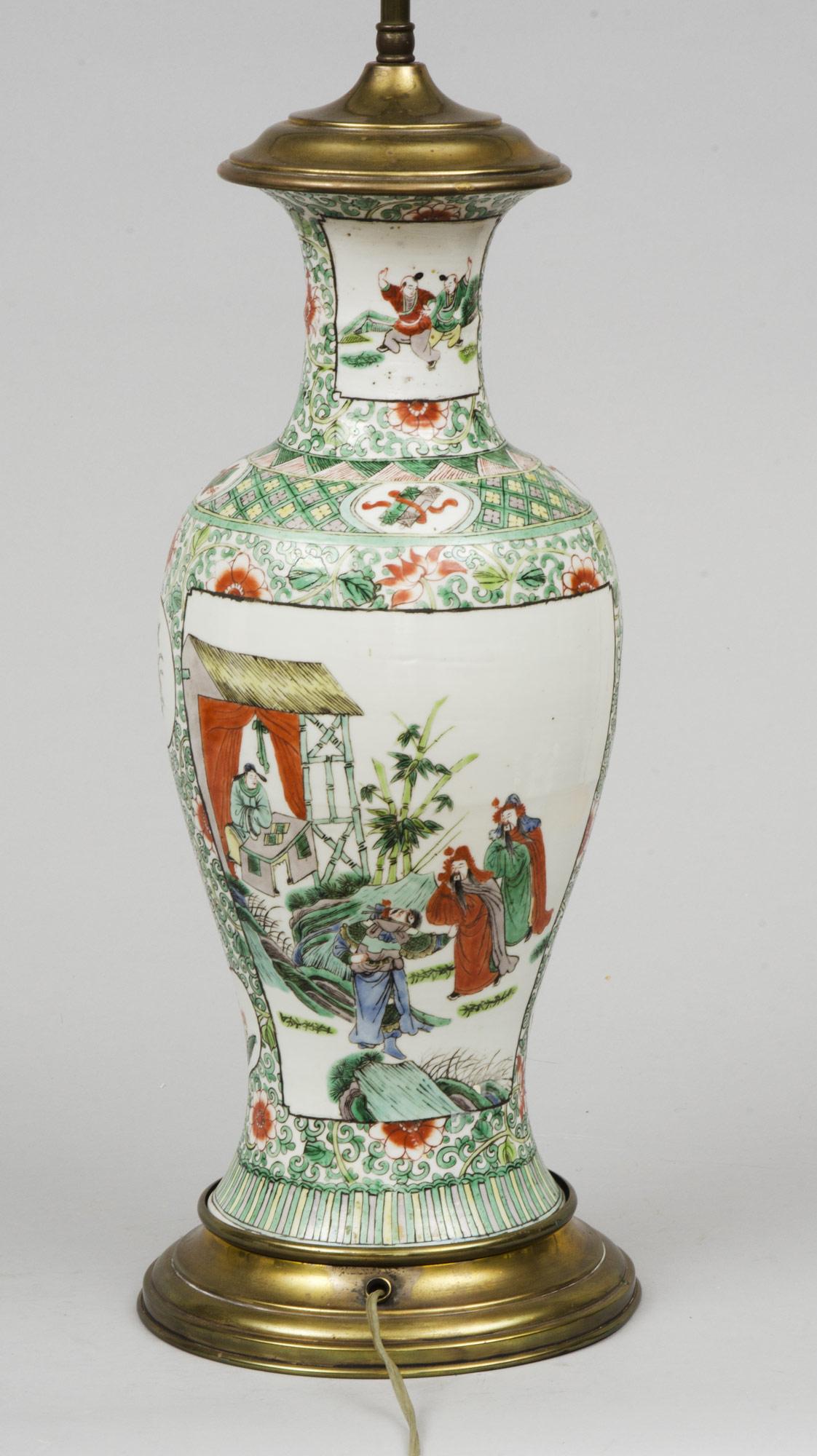 Mid-19th Century Antique Chinese Porcelain Famille Vert Lamp For Sale