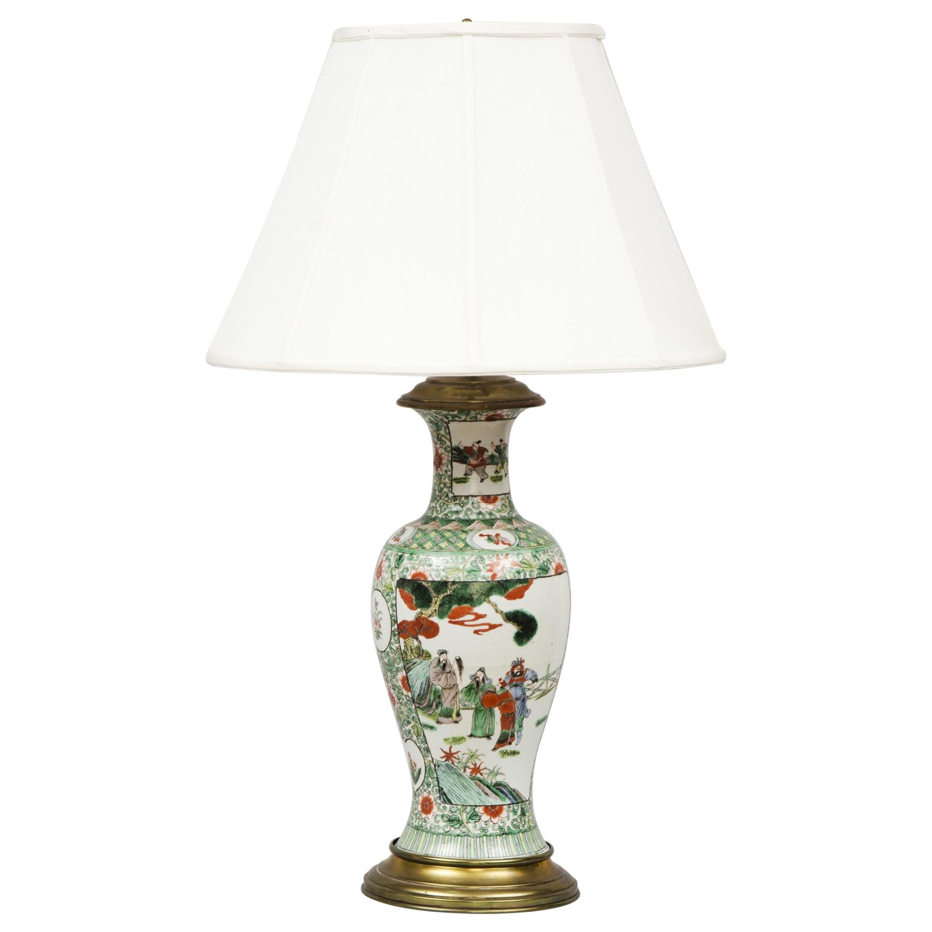 Antique Chinese Porcelain Famille Vert Lamp For Sale