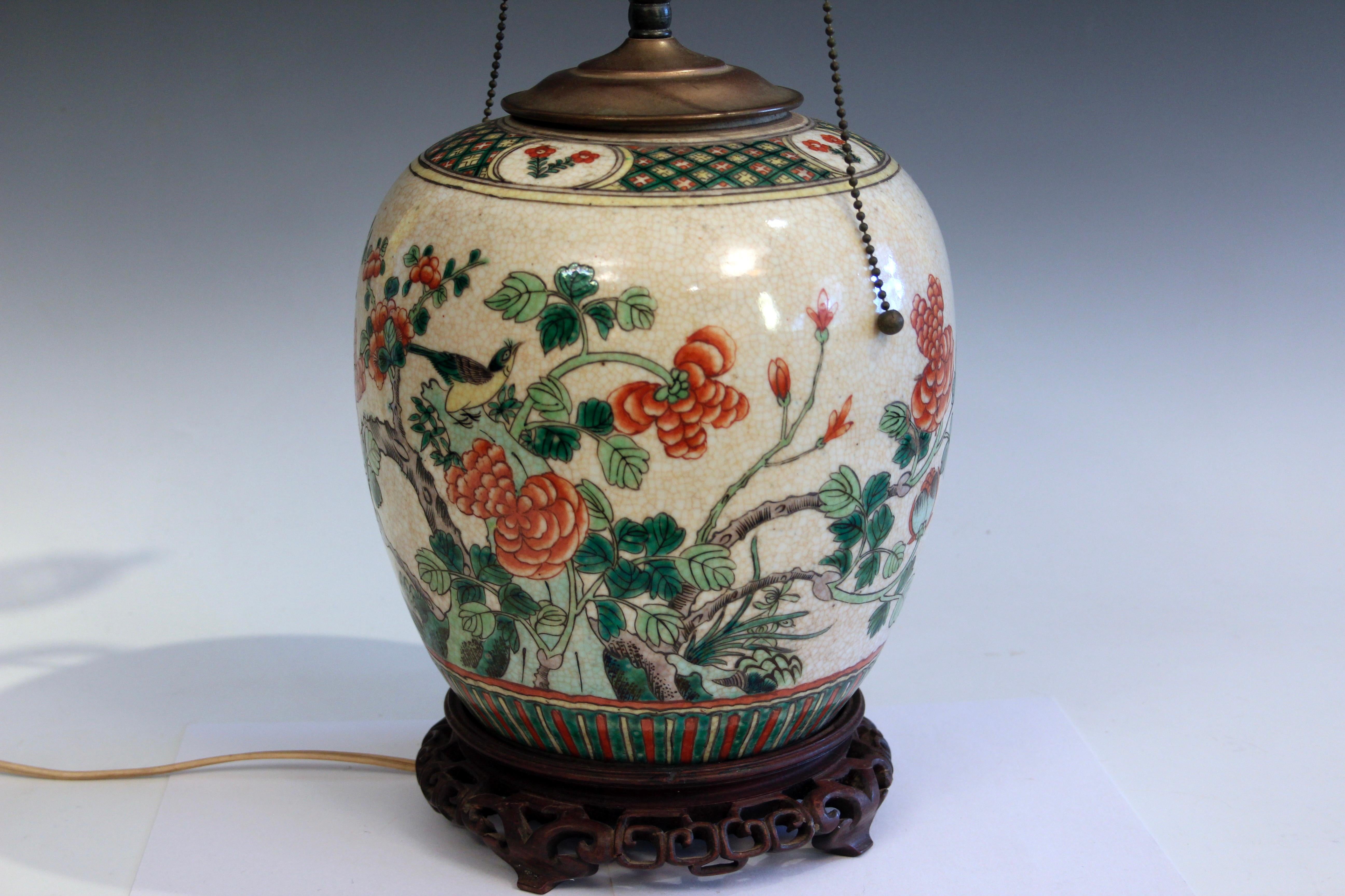 Antike Famille Verte-Lampe aus chinesischem Porzellan, Famille Verte, alte Ingwerglas (Handbemalt)