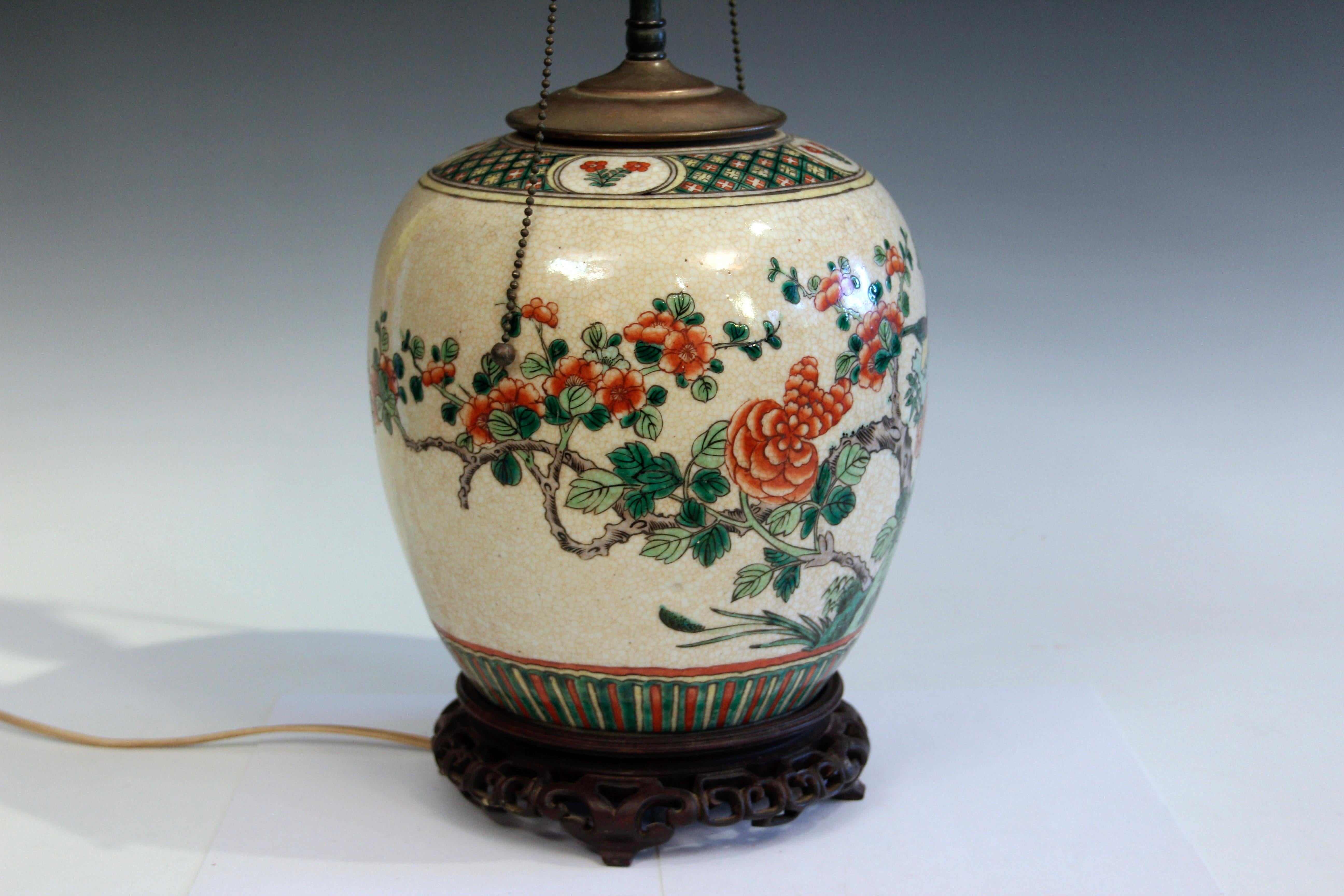Antike Famille Verte-Lampe aus chinesischem Porzellan, Famille Verte, alte Ingwerglas im Zustand „Gut“ in Wilton, CT