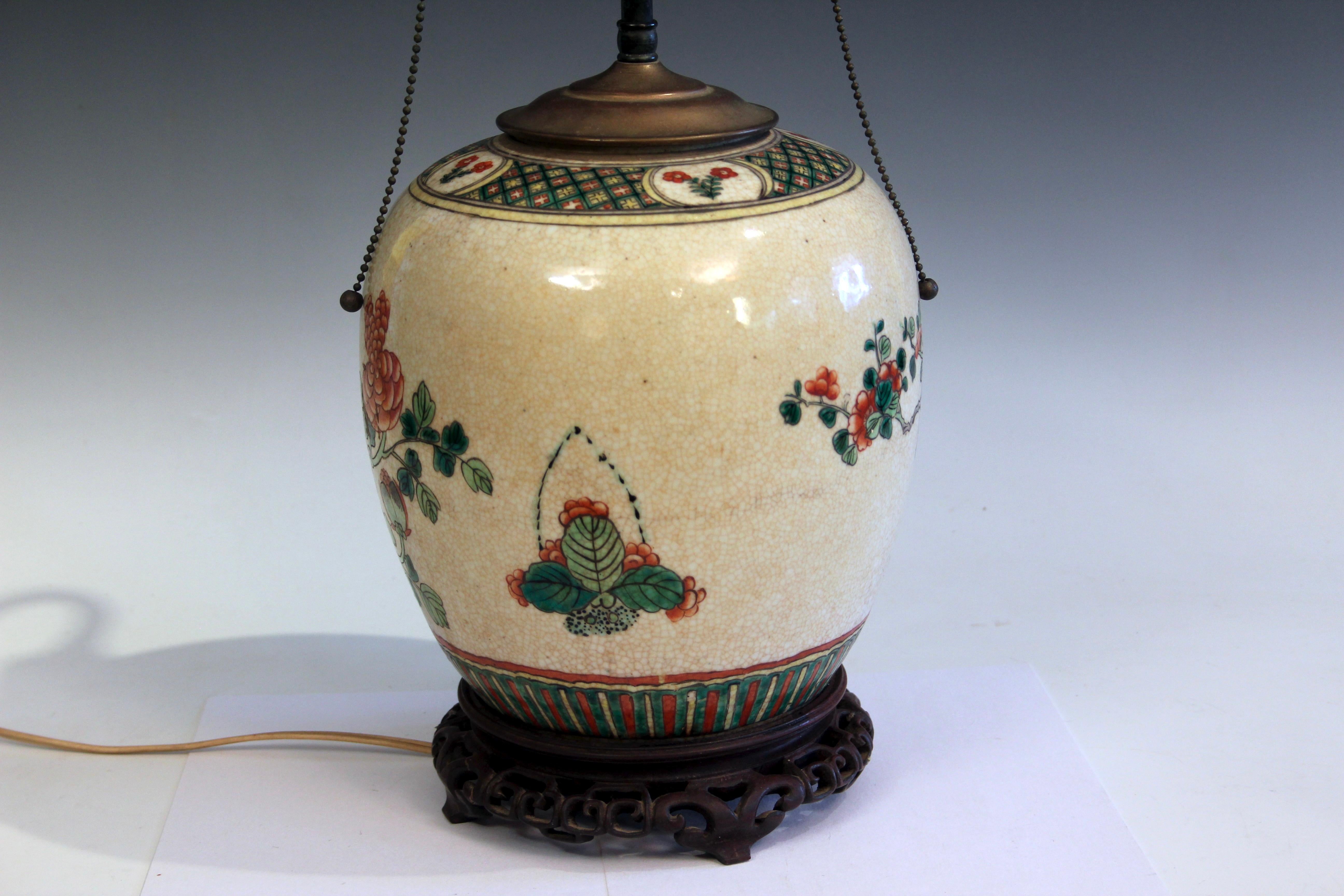 Antike Famille Verte-Lampe aus chinesischem Porzellan, Famille Verte, alte Ingwerglas (Frühes 20. Jahrhundert)