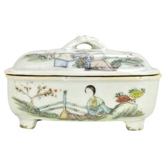 Ancienne boîte à savon en porcelaine chinoise Famille Verte Dynastie Qing 19ème siècle