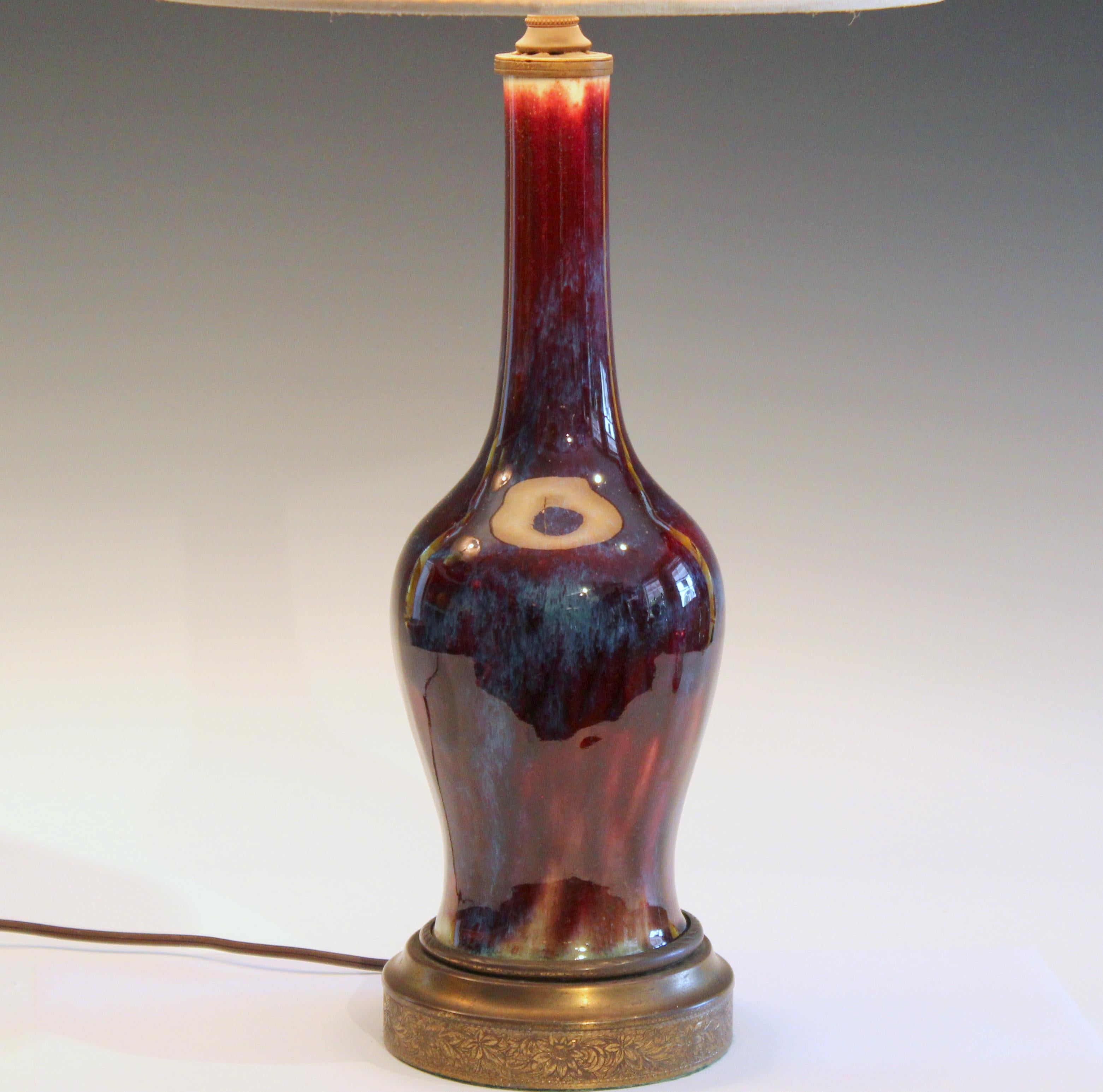 Qing Antique Chinese Porcelain Flambe 19th Century Vase Lamp Label