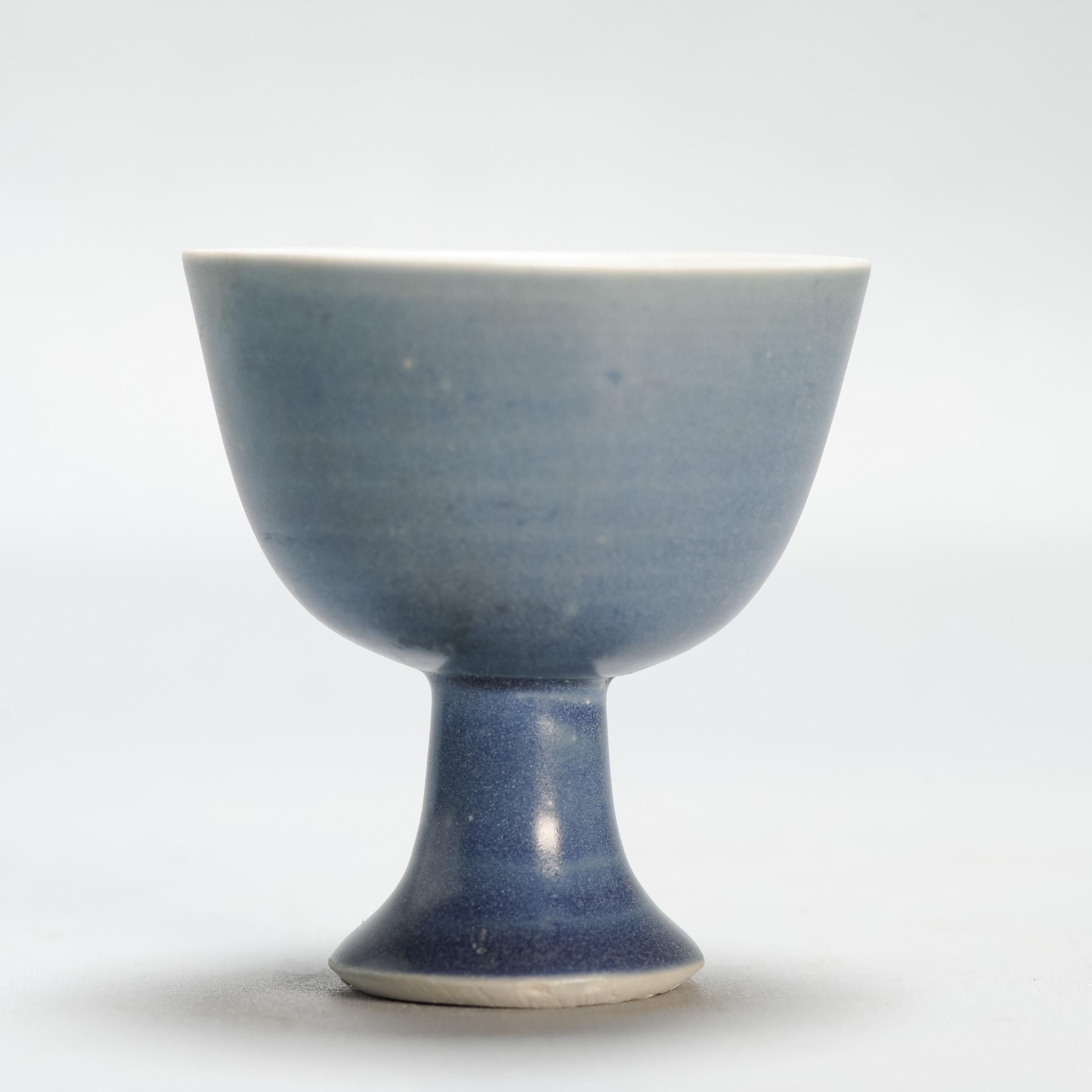 Antique Chinese Porcelain Hatcher Cargo Monochrome Stem cup Powder blue 7