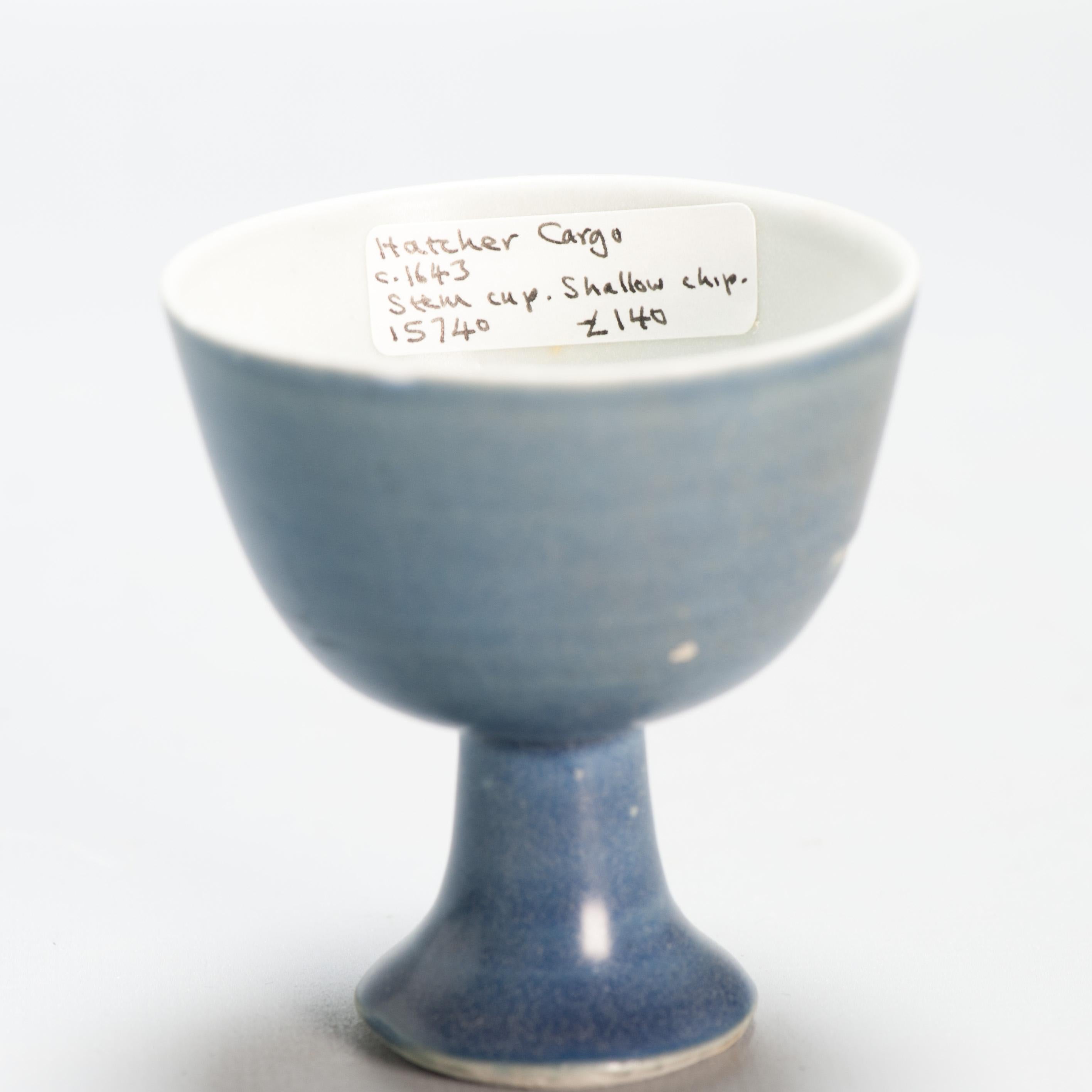 Antique Chinese Porcelain Hatcher Cargo Monochrome Stem cup Powder blue 9