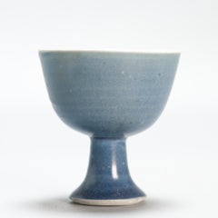 Antique Chinese Porcelain Hatcher Cargo Monochrome Stem cup Powder blue