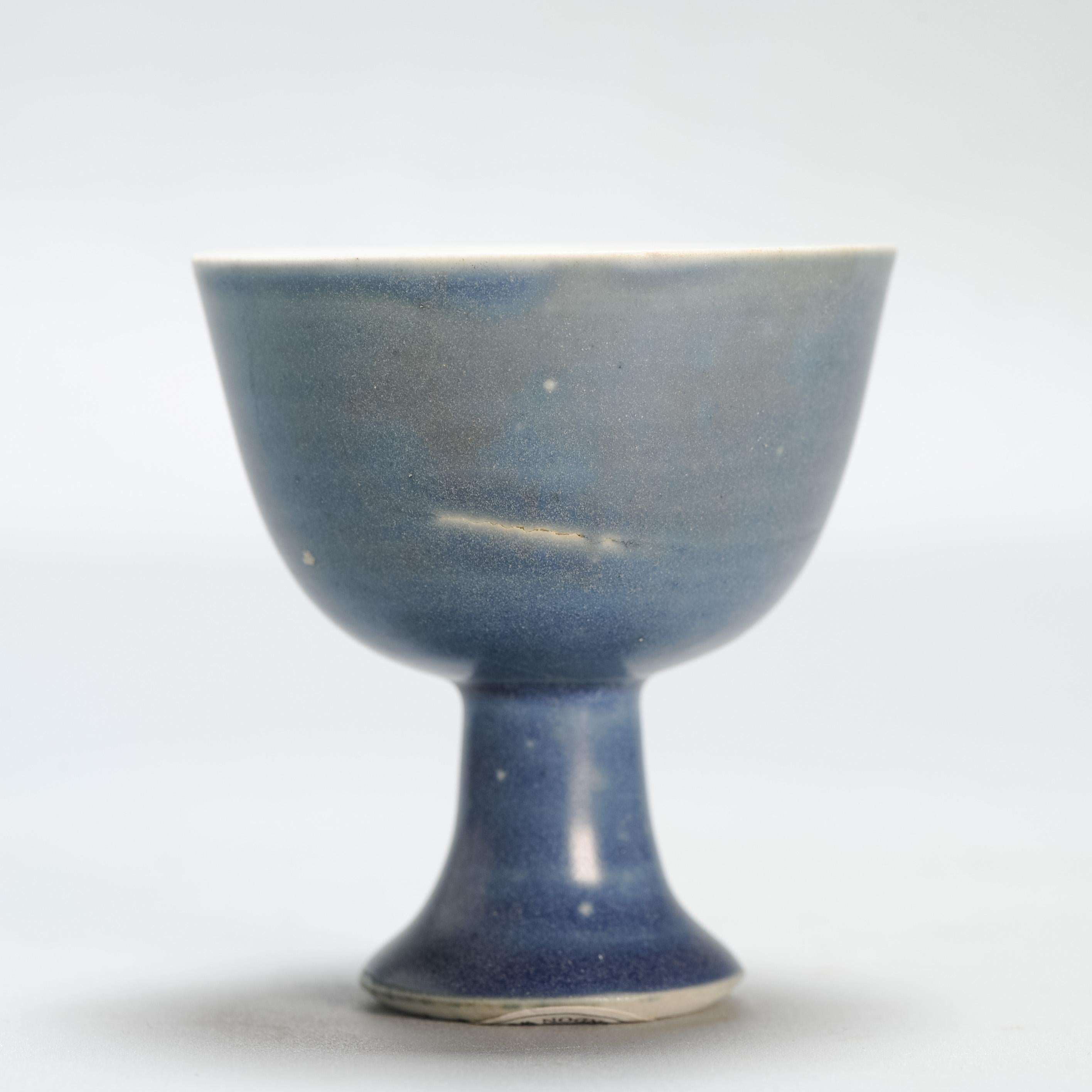 Antique Chinese Porcelain Hatcher Cargo Monochrome Stem cup Powder blue 4