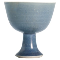 Antique Chinese Porcelain Hatcher Cargo Monochrome Stem cup Powder blue