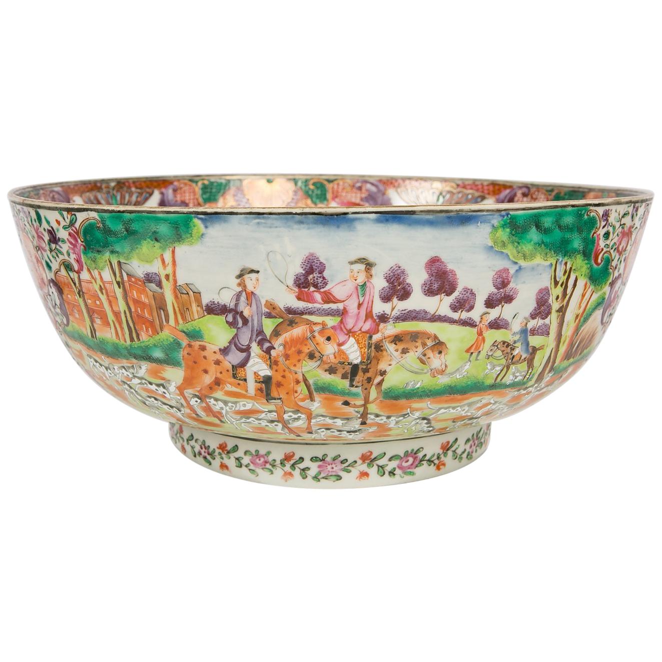 Antique Chinese Porcelain Hunt Bowl circa 1770