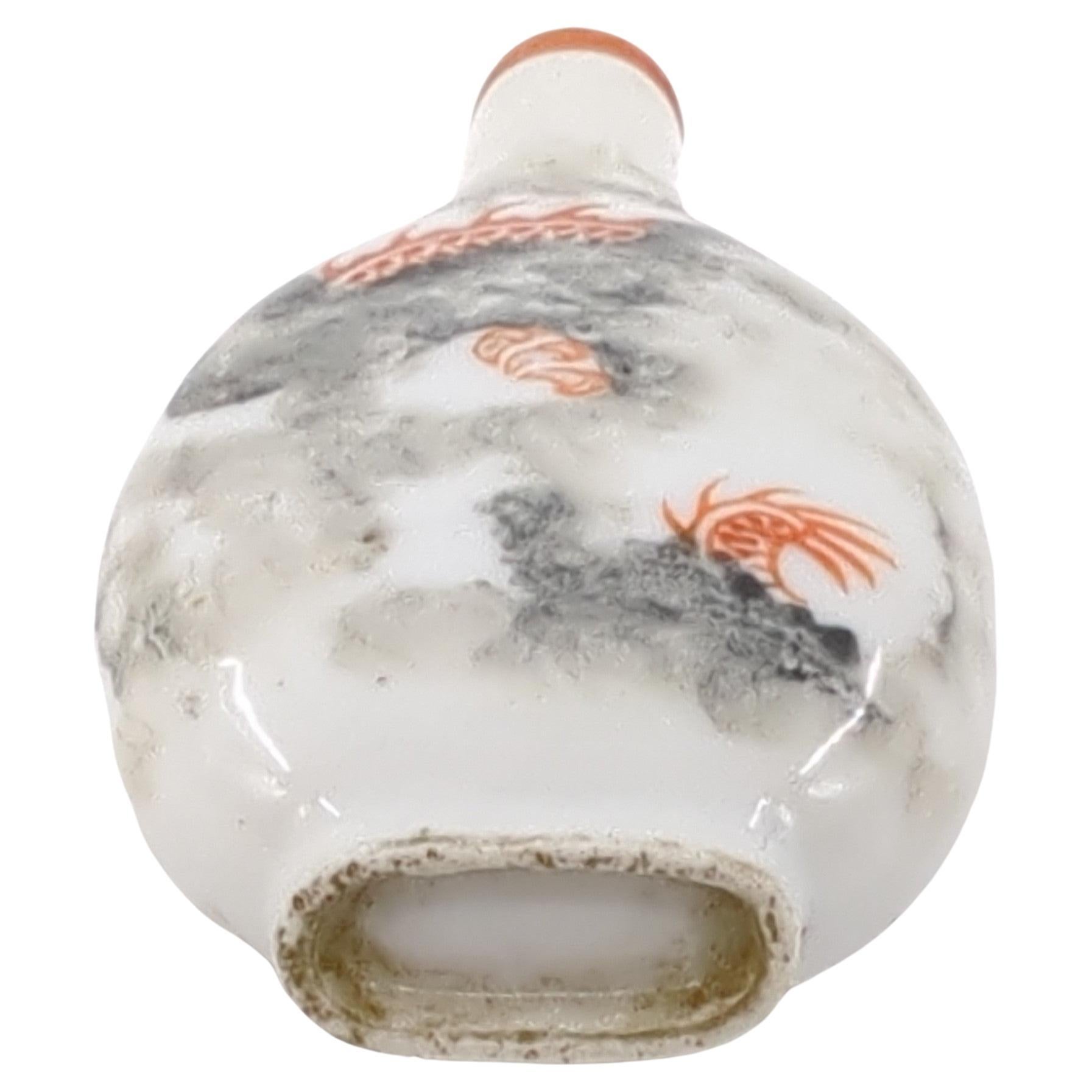 Antique Chinese Porcelain Fencai Iron Red Dragon Clouds Snuff Bottle Qing 19c For Sale 1
