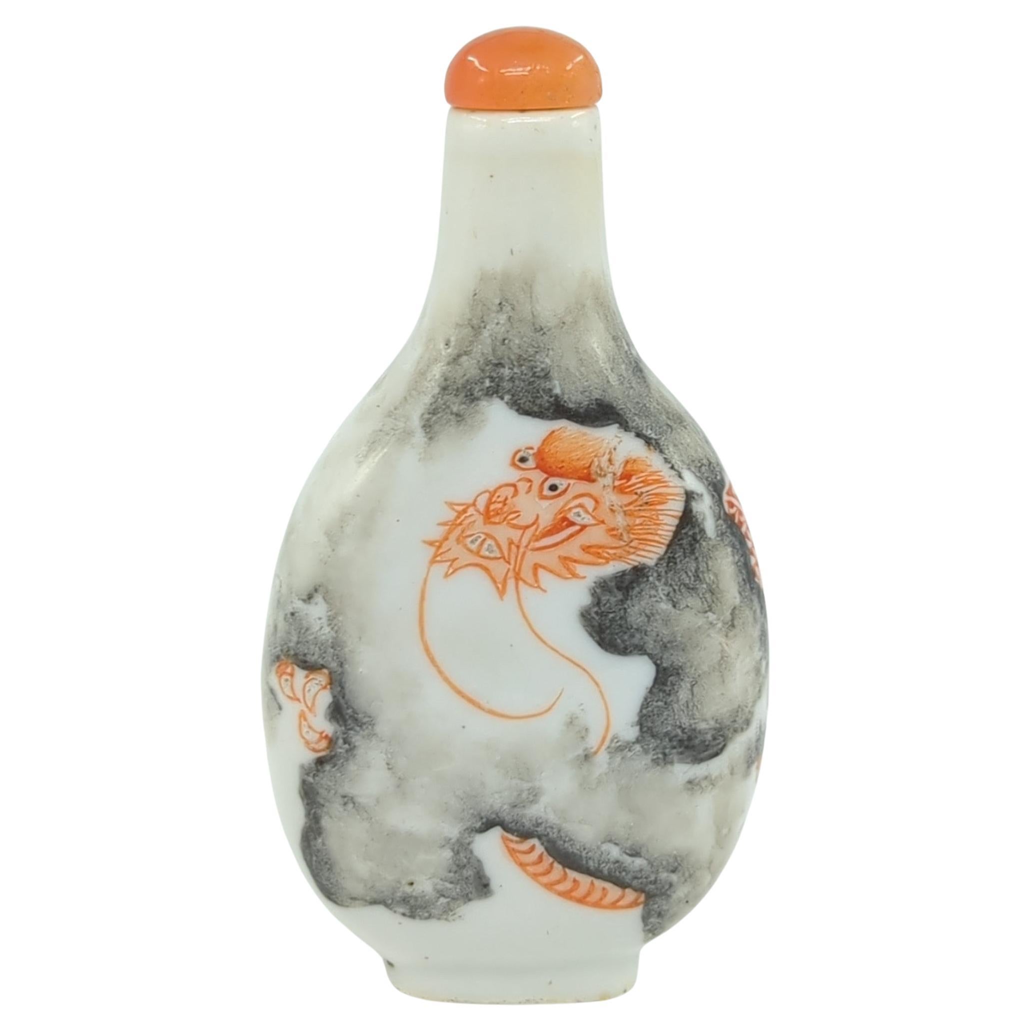 Antique Chinese Porcelain Fencai Iron Red Dragon Clouds Snuff Bottle Qing 19c For Sale