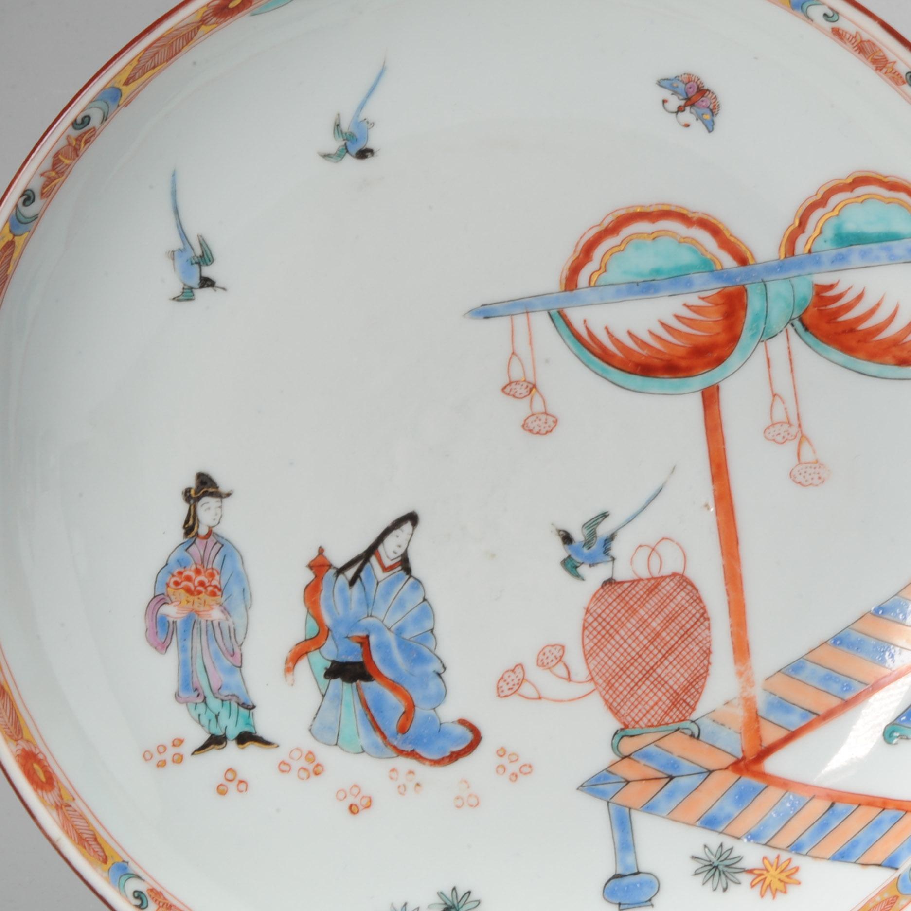 Fino al XVIII secolo Antico piatto cinese in porcellana Kakiemon Amsterdam Bont Qing Nightingale, XVIII C. in vendita