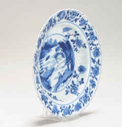 Antike chinesische Kangxi-Porzellan-Landschaft Xieyi aus Kangxi-Porzellan in Blau und Weißblech, um 1700