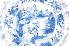 Antique Chinese Porcelain Kangxi Period Flowers Landscape Plate Dish, 1690-1710