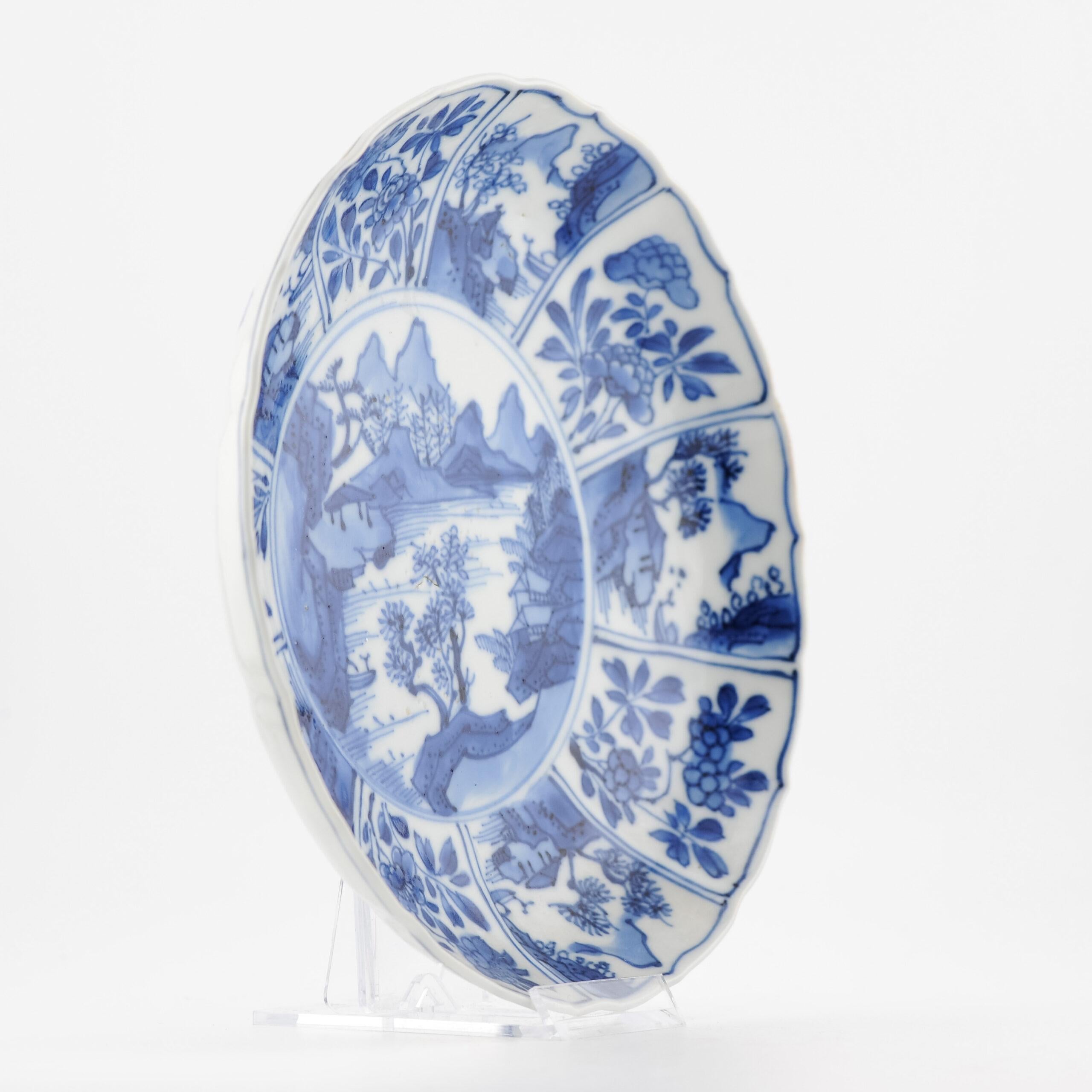 Antique Chinese Porcelain Kangxi Period Plate Dish Flowers Landscape For Sale 7
