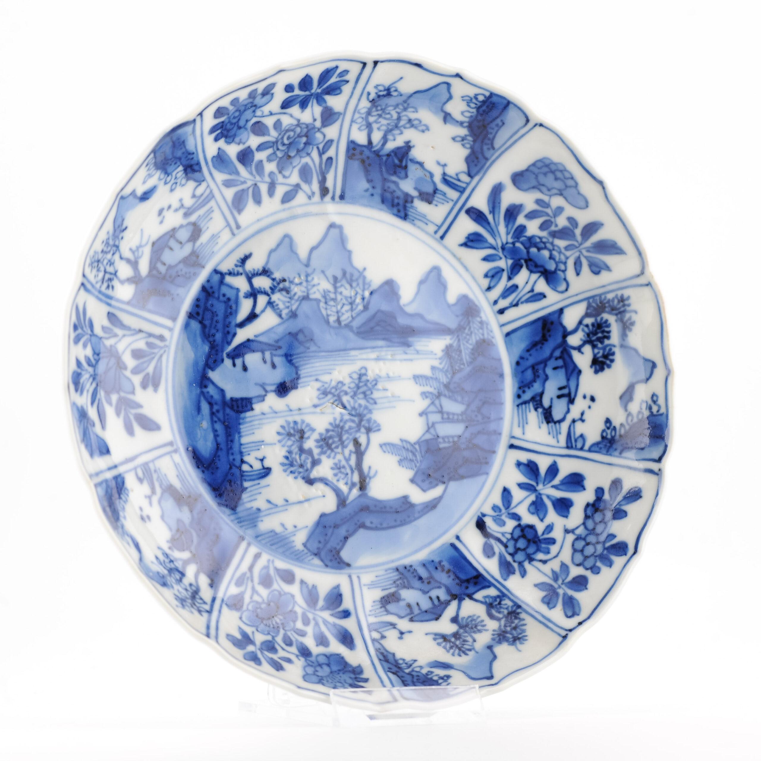 Antique Chinese Porcelain Kangxi Period Plate Dish Flowers Landscape For Sale 8