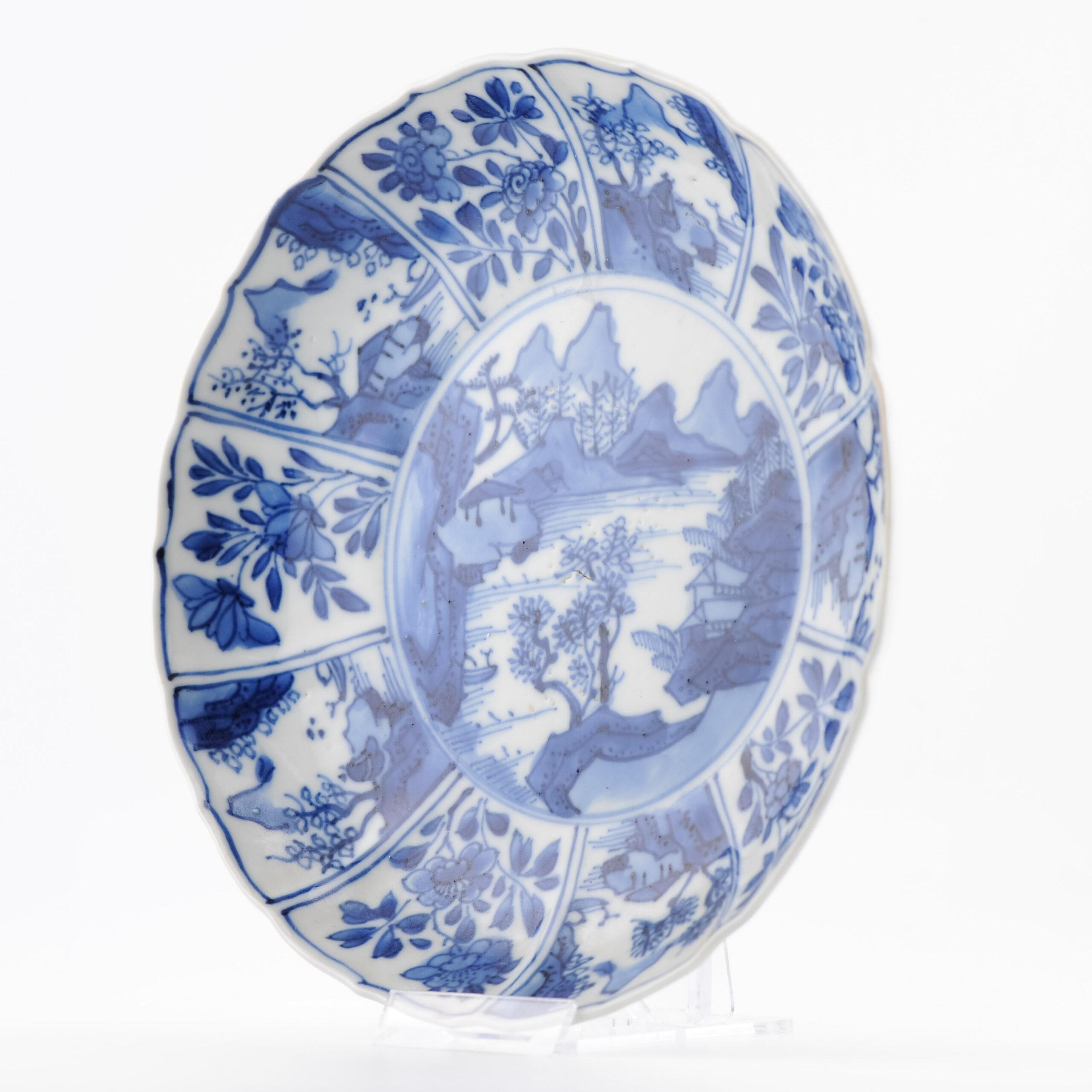 Qing Antique Chinese Porcelain Kangxi Period Plate Dish Flowers Landscape For Sale