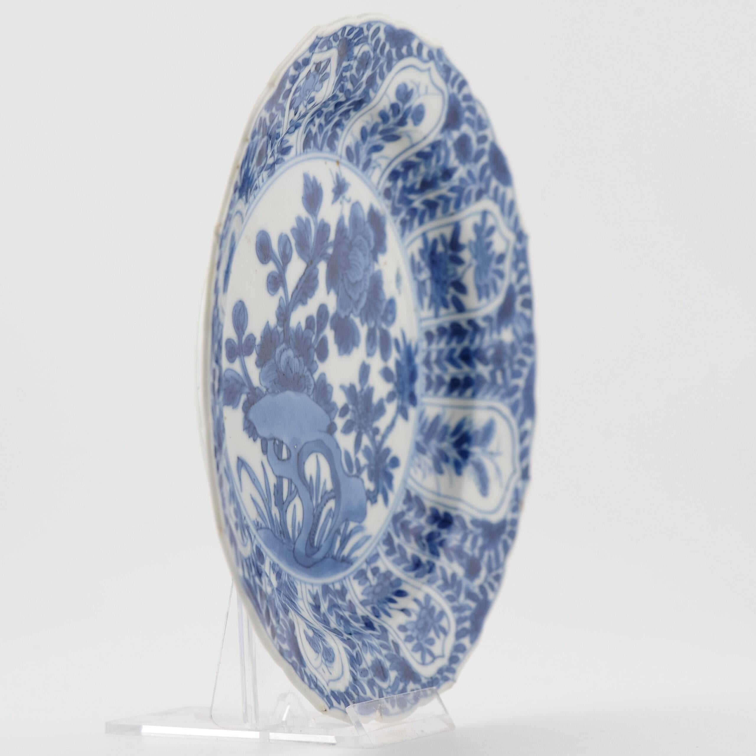 Qing Antique Chinese Porcelain Kangxi Period Plate Dish Flowers Marked China For Sale