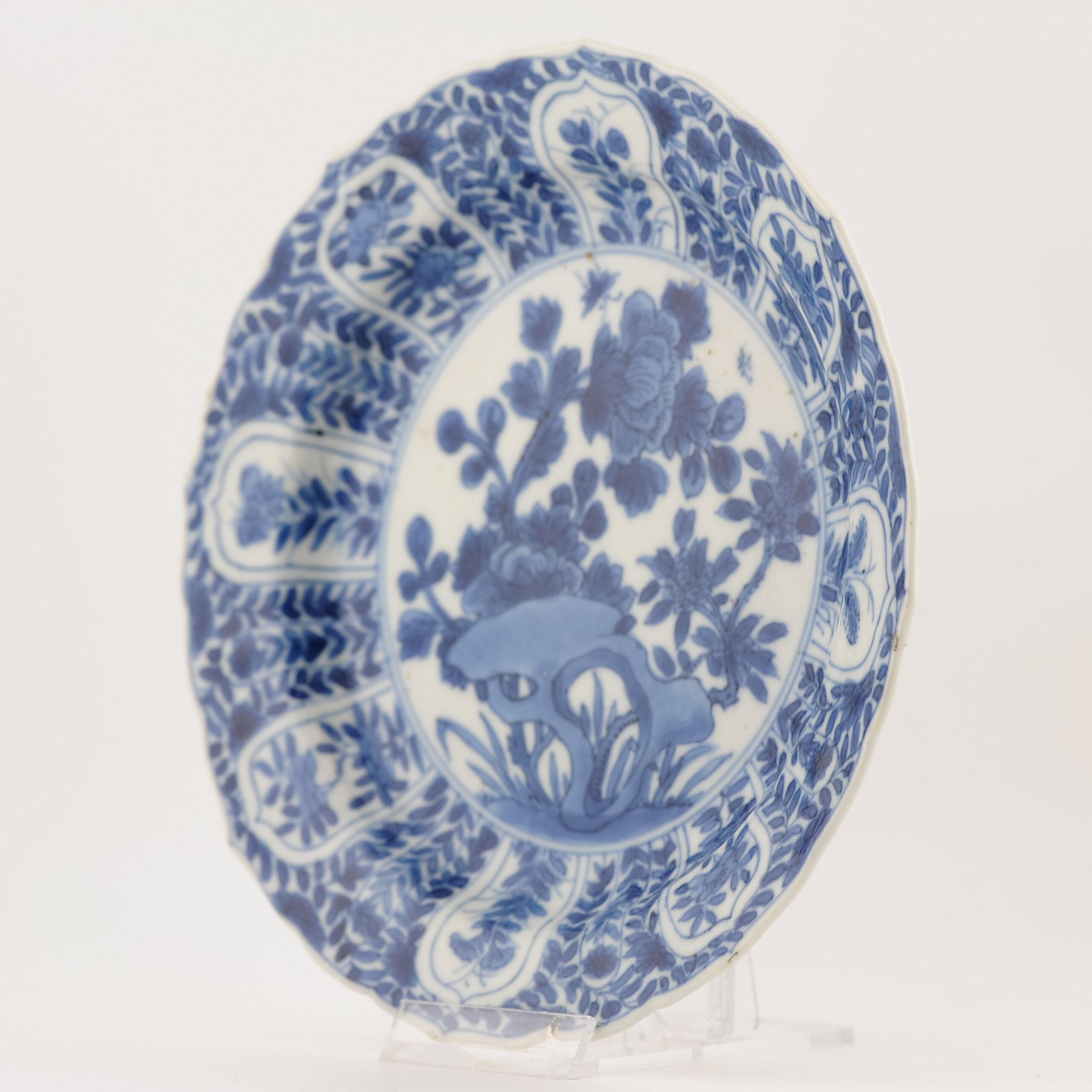 18th Century and Earlier Antique Chinese Porcelain Kangxi Period Plate Dish Flowers Marked China For Sale