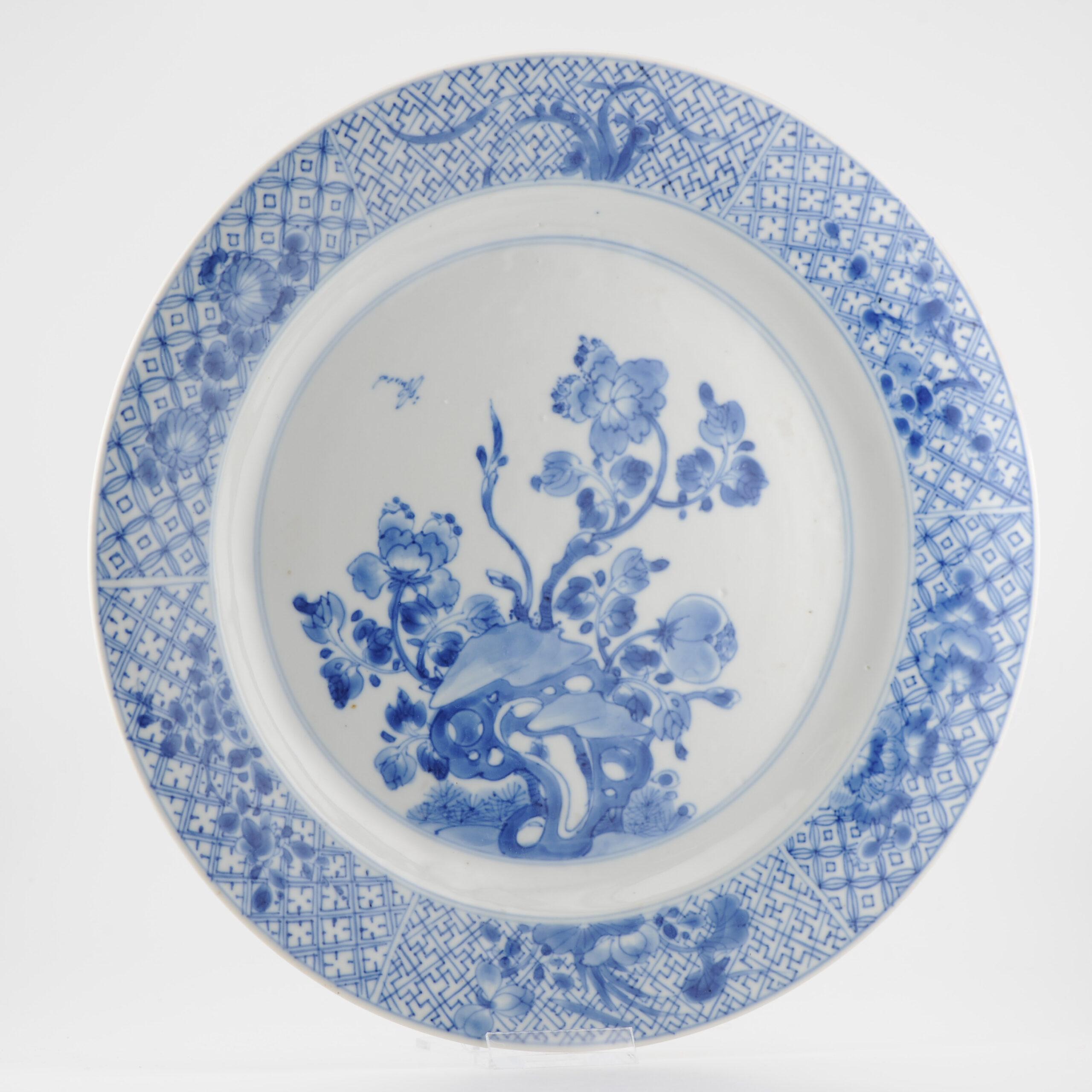 Antique Chinese Porcelain Kangxi Period Plate Dish Flowers Marked China For Sale 1