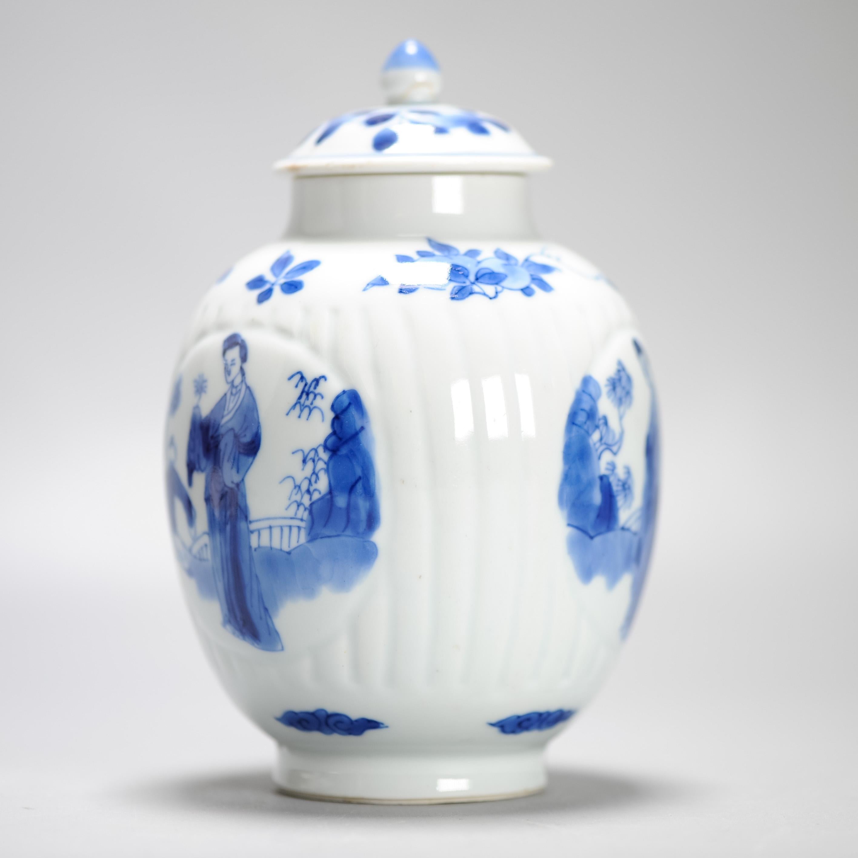 Antique Chinese Porcelain Kangxi Period Tea Caddy Elegant Lady and Child For Sale 7