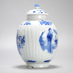 Antique Chinese Porcelain Kangxi Period Tea Caddy Elegant Lady and Child