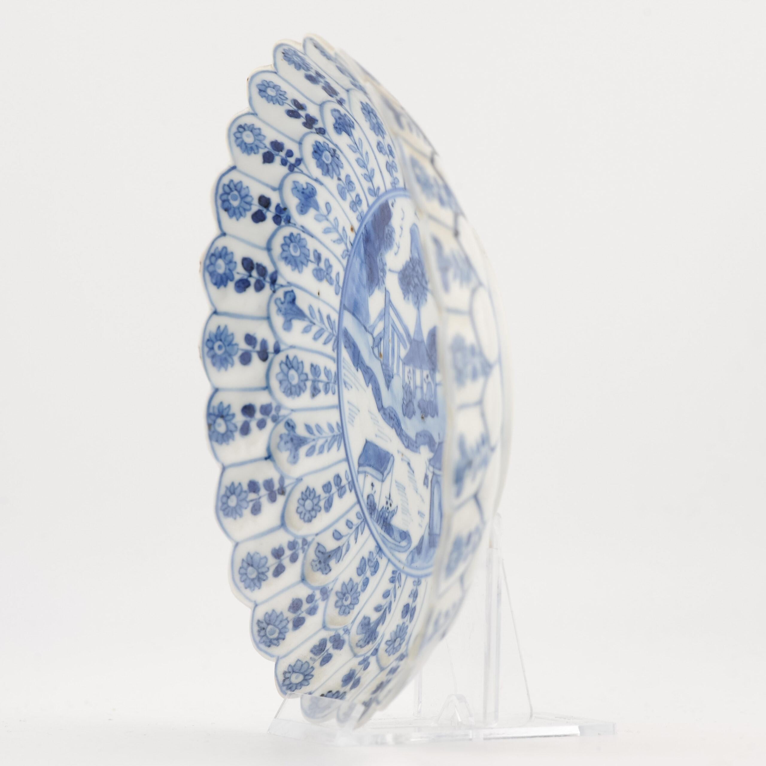 Antique Chinese Porcelain Kangxi Plate Dish Landscape Flowers Top Quality In Good Condition For Sale In Amsterdam, Noord Holland