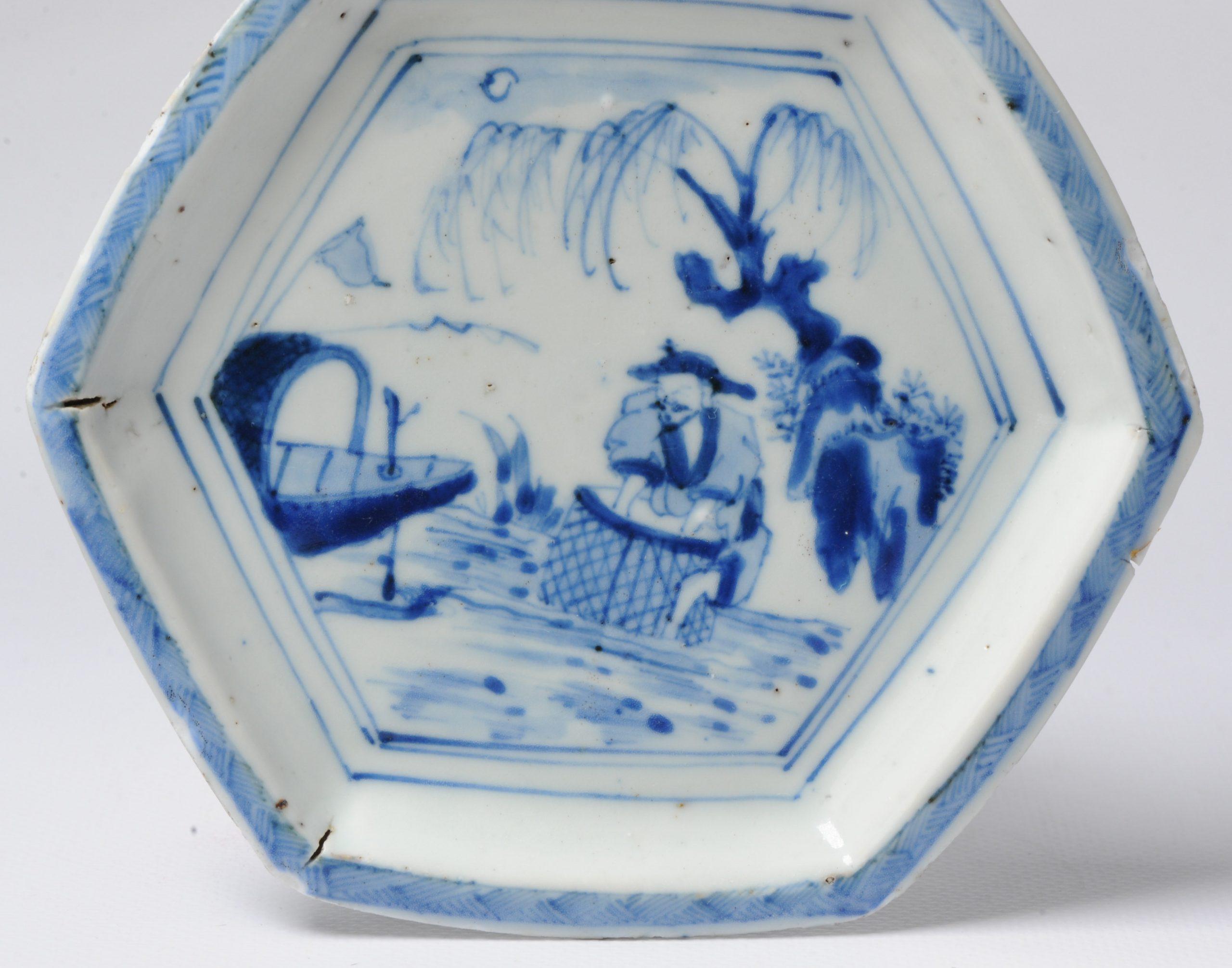 18th Century and Earlier Antique Chinese Porcelain Kosometsuke Fisherman Plate Late Ming Tianqi, 17th Cen For Sale