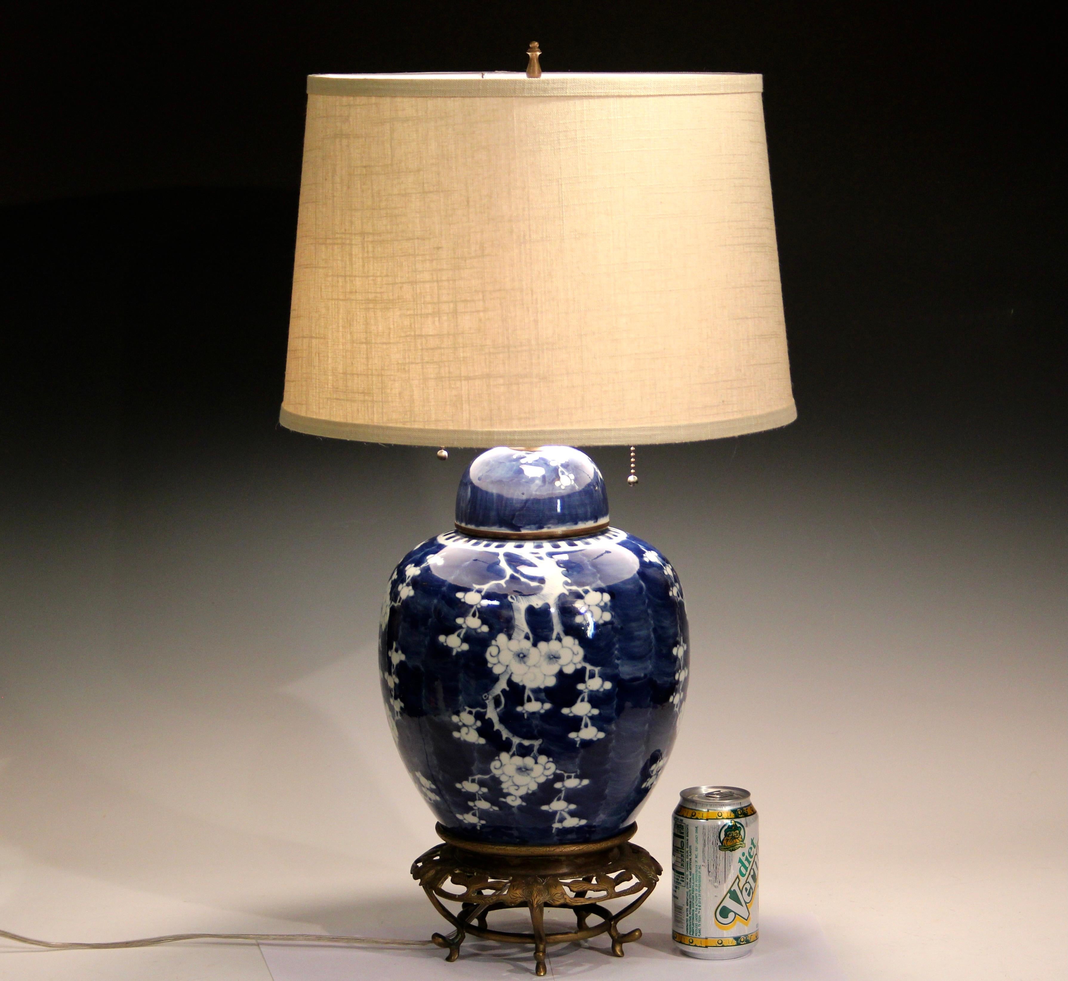 Antique Chinese Porcelain Lamp Hawthorn Ginger Jar Vase Blue & White China Mark 9
