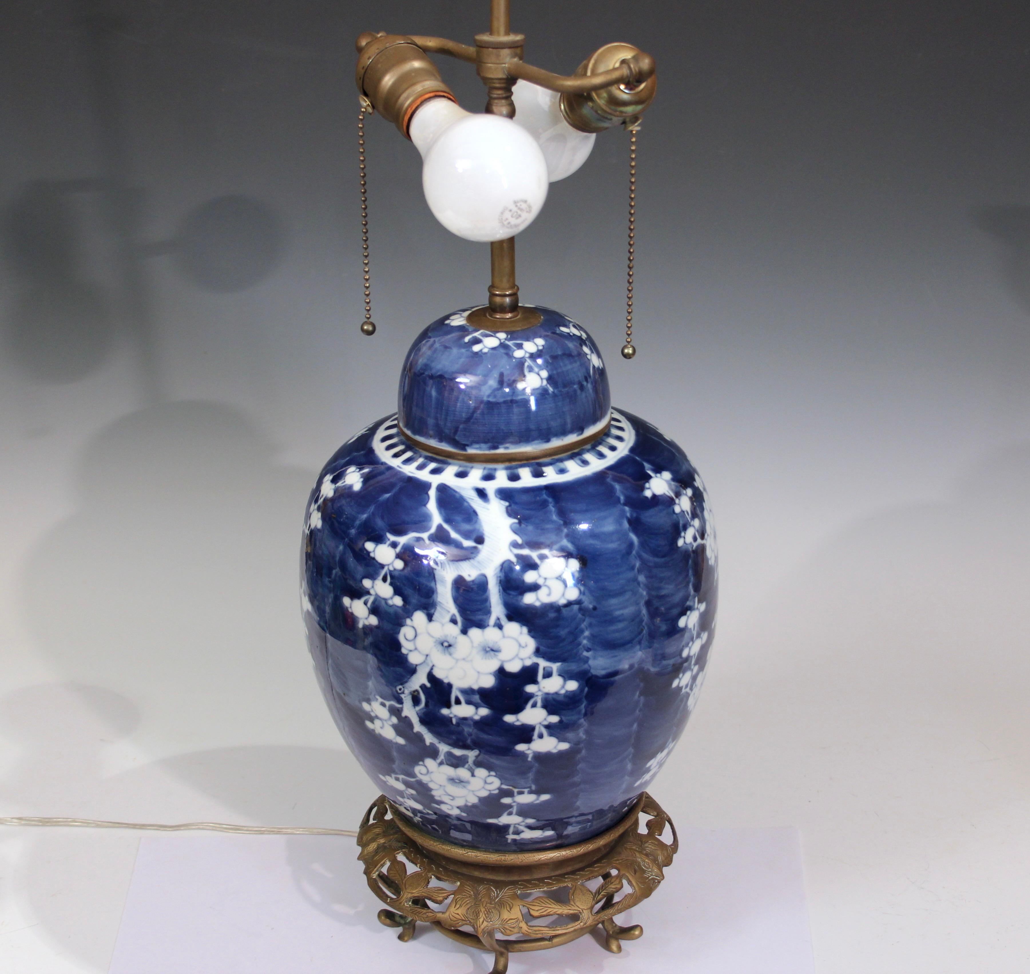 Early 20th Century Antique Chinese Porcelain Lamp Hawthorn Ginger Jar Vase Blue & White China Mark