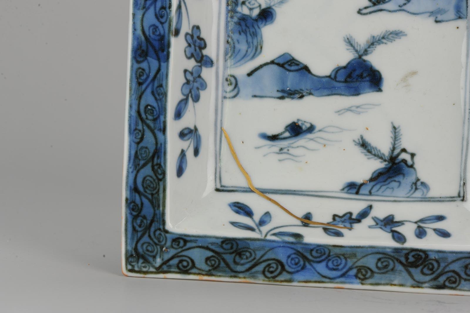 A Blue & White Ko-sometsuke plate with a landscape scene

Additional information:
Material: Porcelain & Pottery
Region of Origin: China 
Period: 17th century Ming (1368 - 1620)
Age: Pre-1800
Condition: Overall Condition Good, with a baking flaw