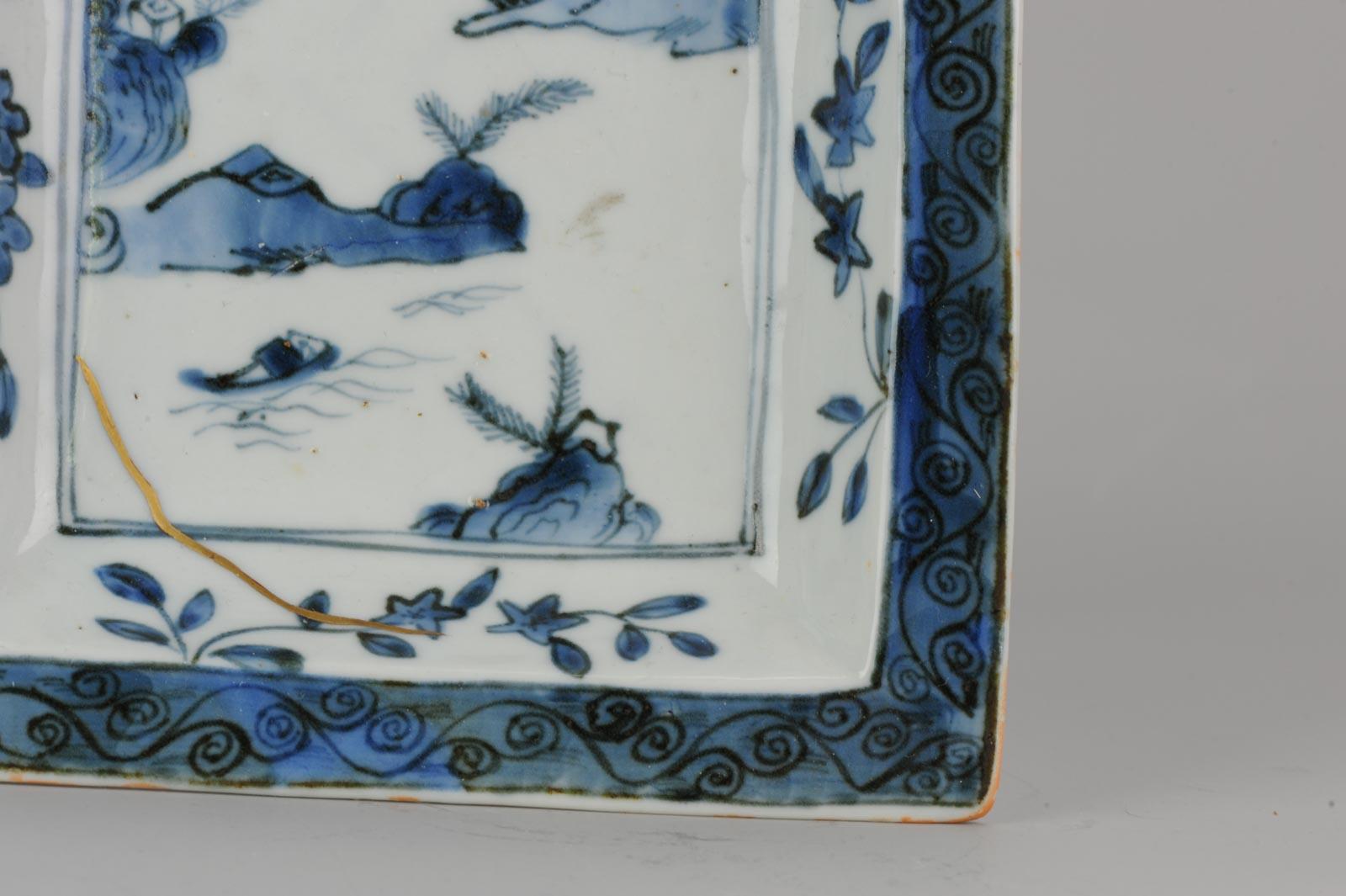 Antique Chinese Porcelain Late Ming/Transitional Plate Landscape, 17th Century In Good Condition In Amsterdam, Noord Holland