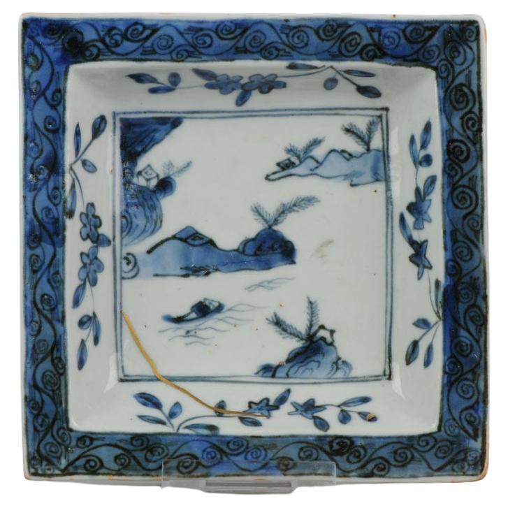 Antique Chinese Porcelain Late Ming/Transitional Plate Landscape, 17th Century