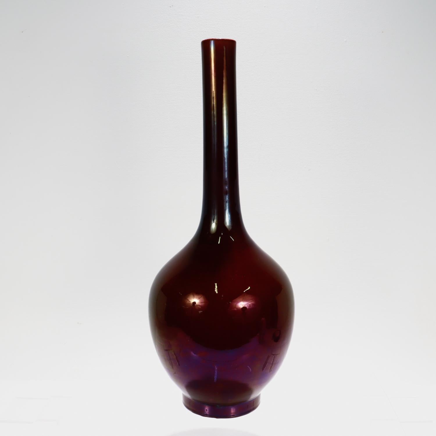 Chinese Export Antique Chinese Porcelain Mallet Form Vase in Aubergine or Eggplant For Sale