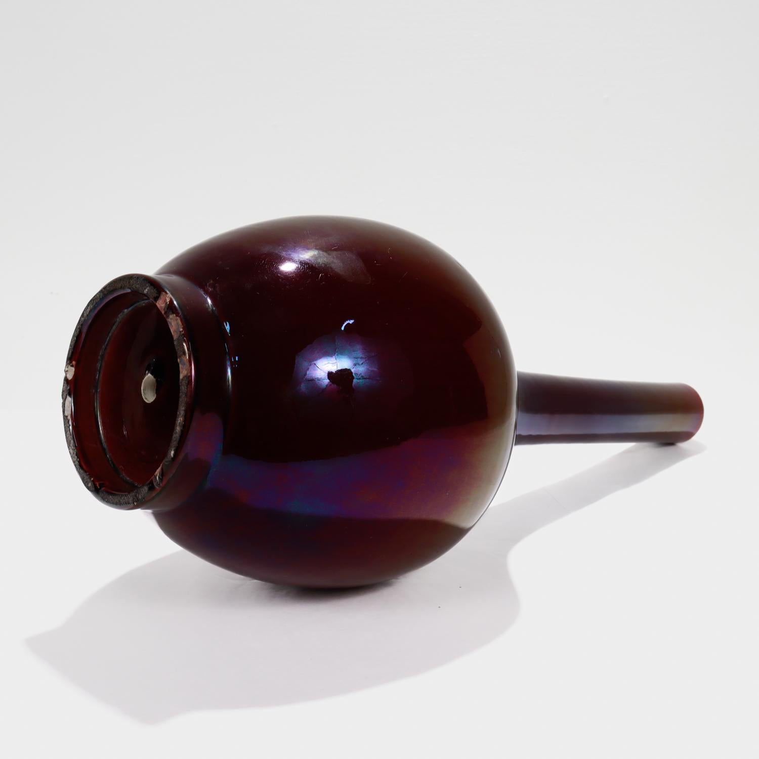 Antique Chinese Porcelain Mallet Form Vase in Aubergine or Eggplant For Sale 3