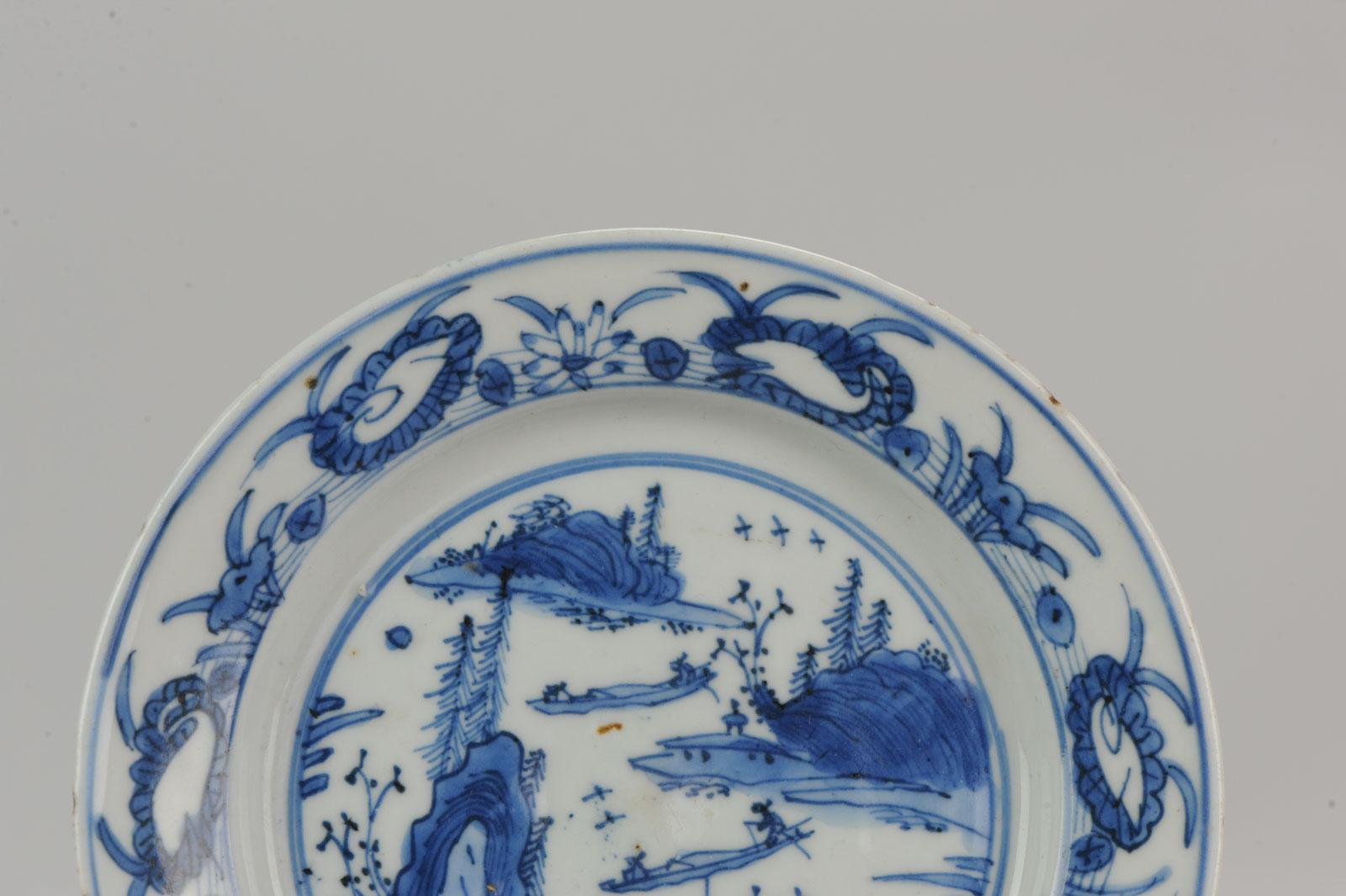 Antique Chinese Porcelain Ming 1540-1580 Jiajing Wanli Landscape Plate with Bird For Sale 4
