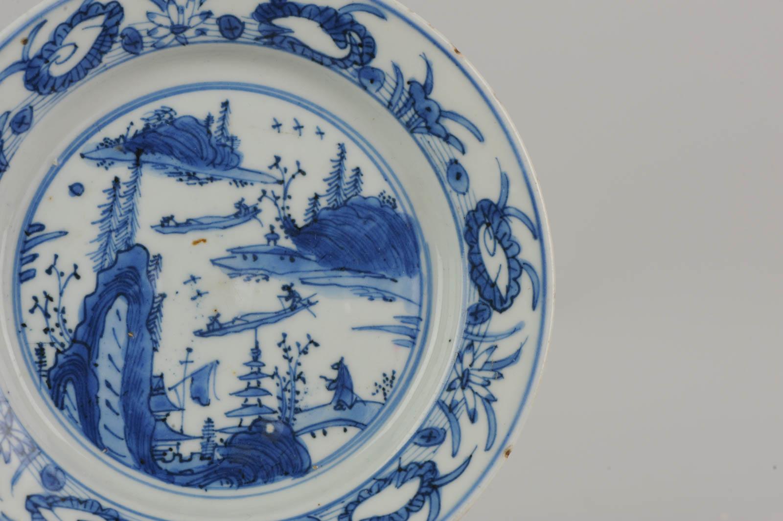 Antique Chinese Porcelain Ming 1540-1580 Jiajing Wanli Landscape Plate with Bird For Sale 5
