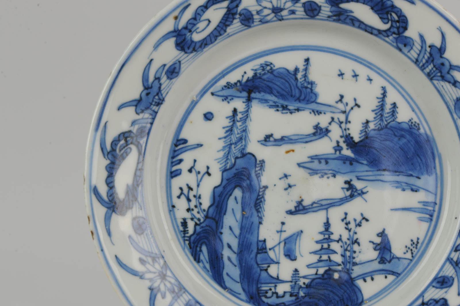 Antique Chinese Porcelain Ming 1540-1580 Jiajing Wanli Landscape Plate with Bird For Sale 6