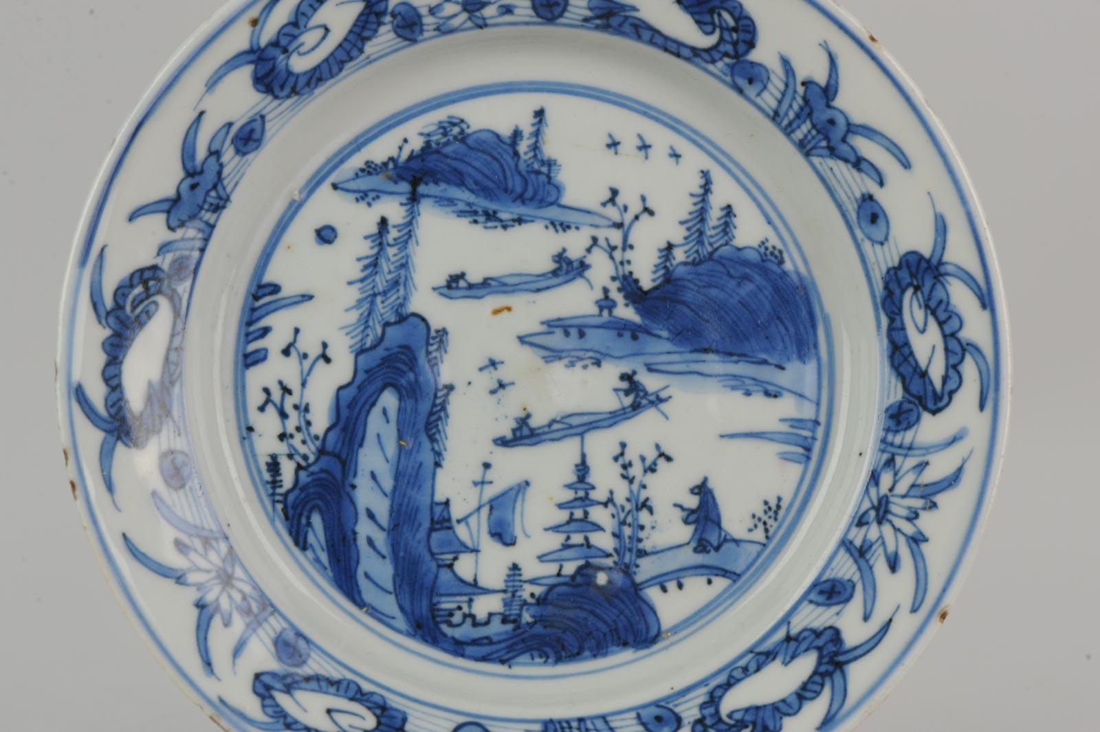 Antique Chinese Porcelain Ming 1540-1580 Jiajing Wanli Landscape Plate with Bird For Sale 3
