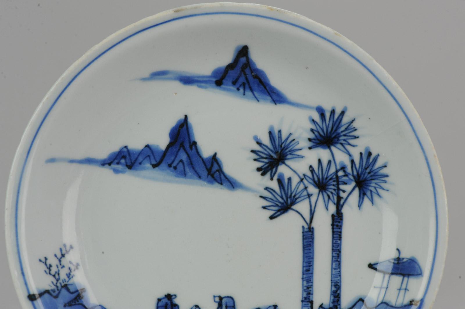 Antique Chinese Porcelain Ming Wanli / Tianqi Playing Go Landscape Plate For Sale 5