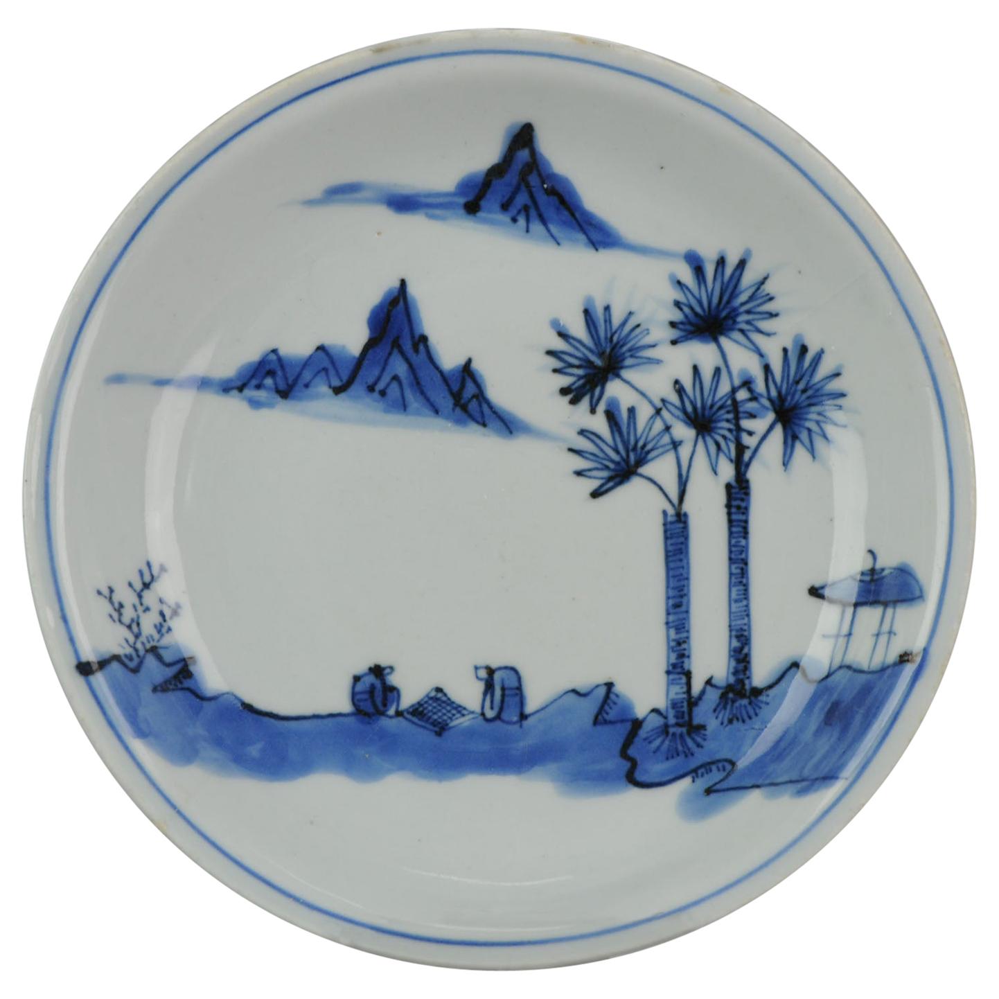 Antique Chinese Porcelain Ming Wanli / Tianqi Playing Go Landscape Plate For Sale