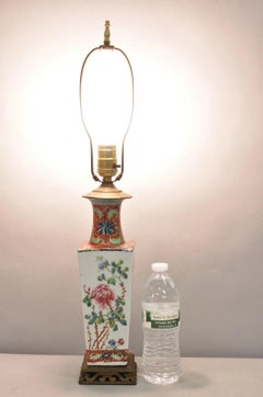 Antique Chinese Porcelain Orange Hand Painted Flower Small Boudoir Table Lamp