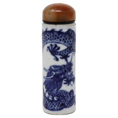 Antique Chinese Porcelain Pillar Blue & White Dragon Snuff Bottle