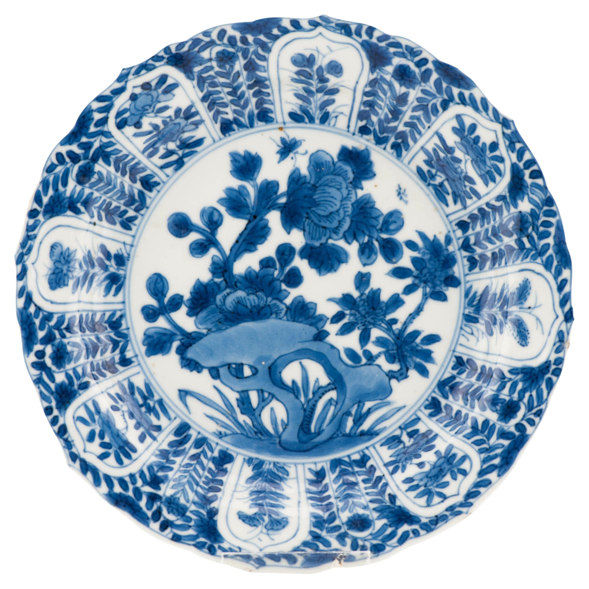 Antique Chinese Porcelain Plate Dish With Flowers, Kangxi Period