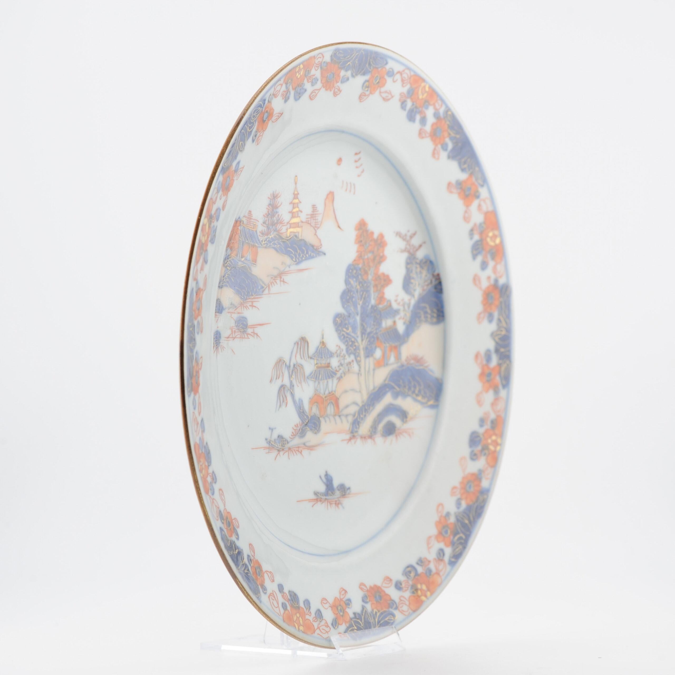 Qing Ancienne plaque de porcelaine chinoise Paysage Kangxi/Yongzheng en vente