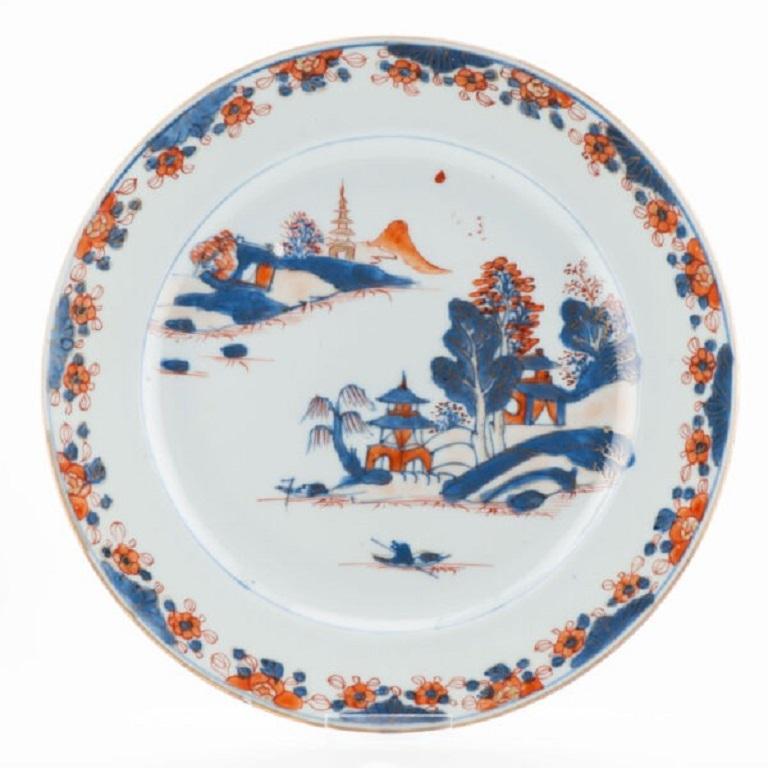 Antiguo plato de porcelana china Paisaje Kangxi / Yongzheng