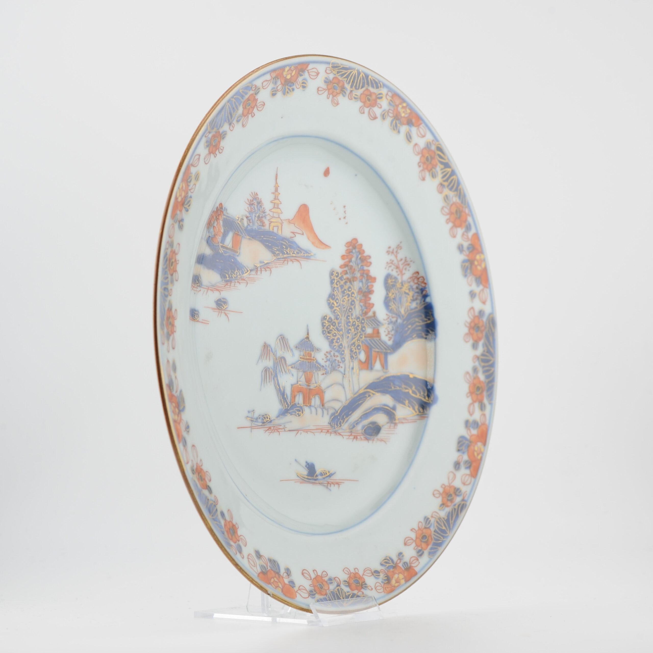Antico piatto di porcellana cinese Paesaggio Kangxi / Yongzheng Porcellana in vendita 7